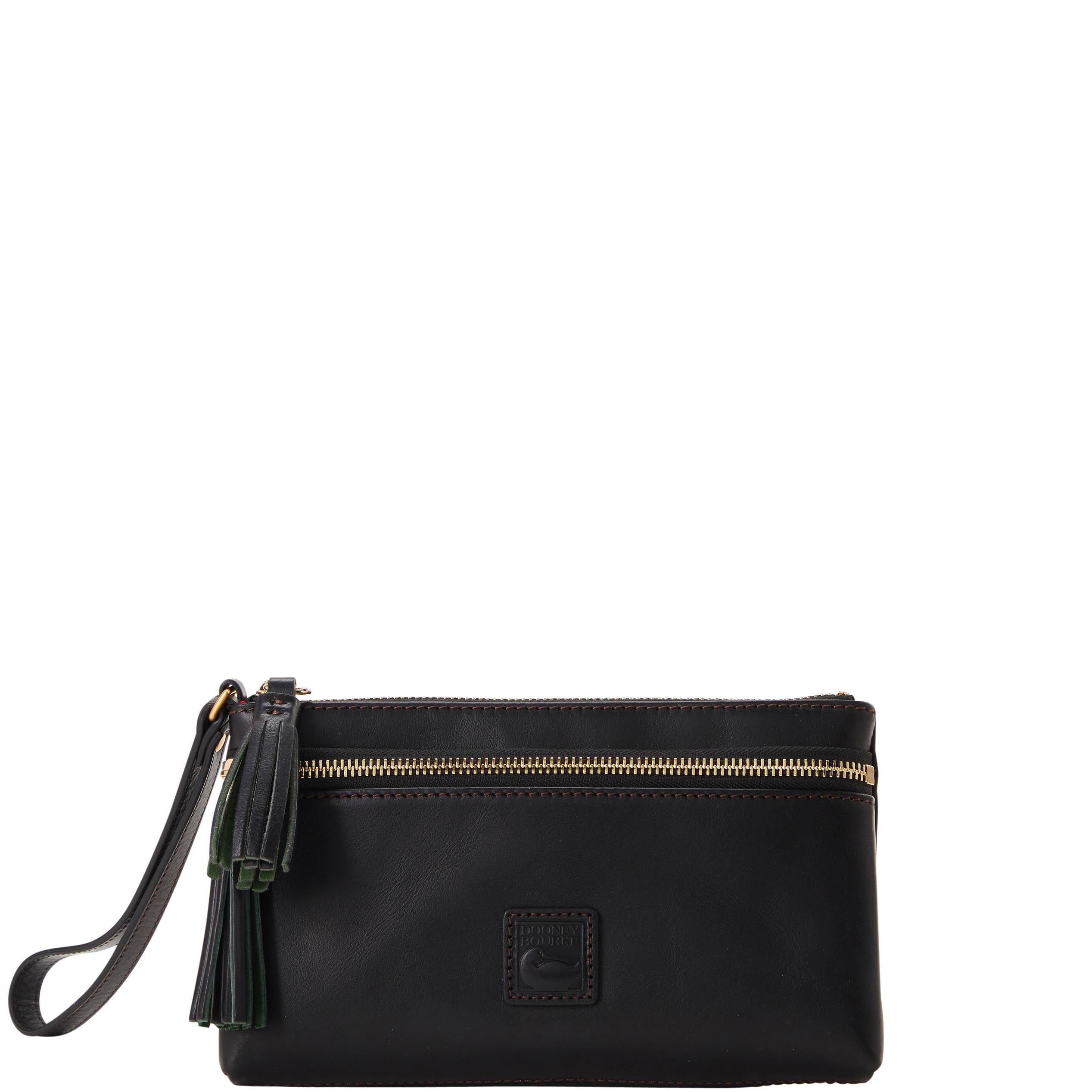 Dooney & Bourke Womens Florentine Double Zip Leather Wristlet in Black Product Image
