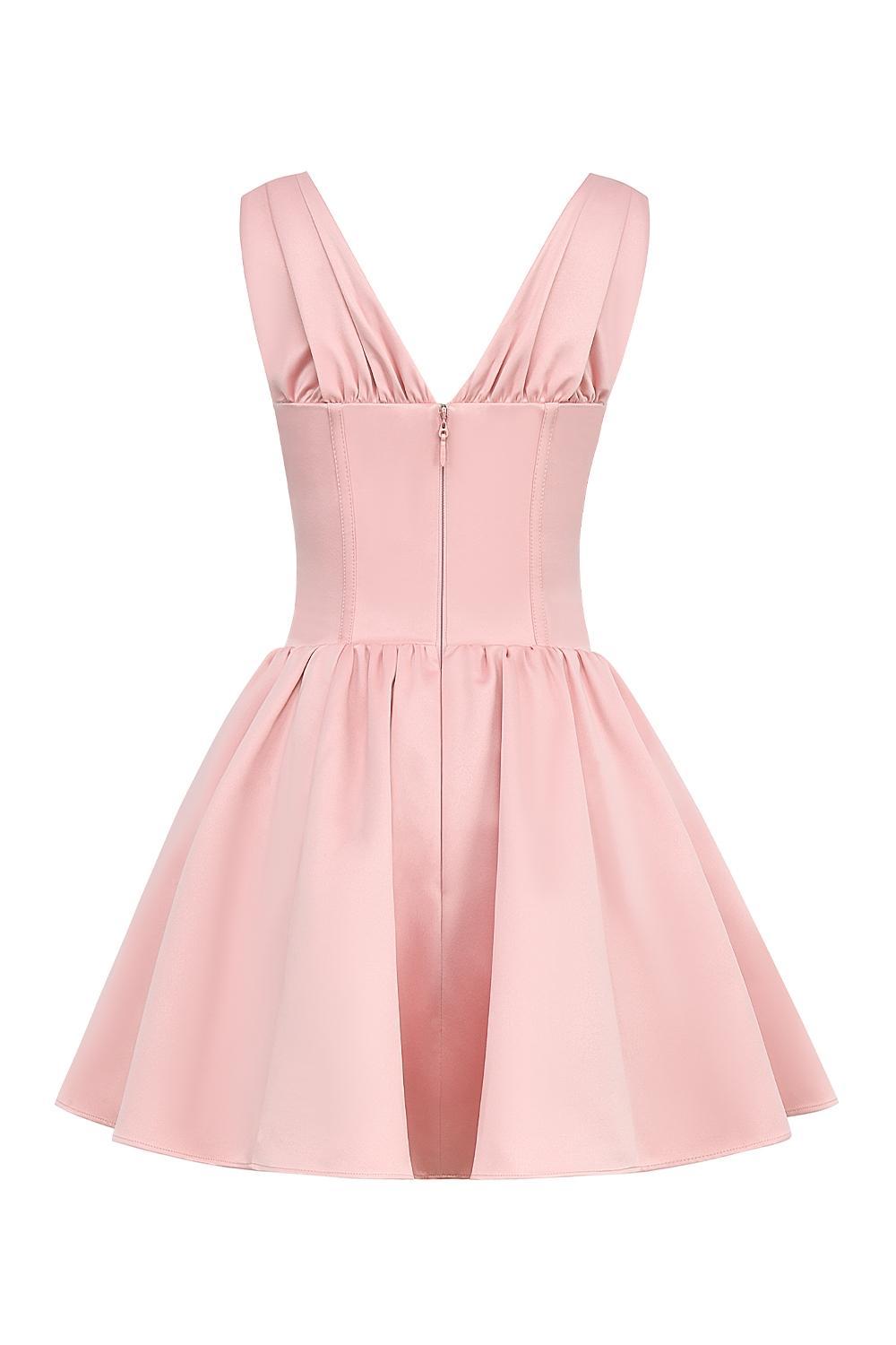 Emmeliette Powder Pink Satin Mini Dress Product Image