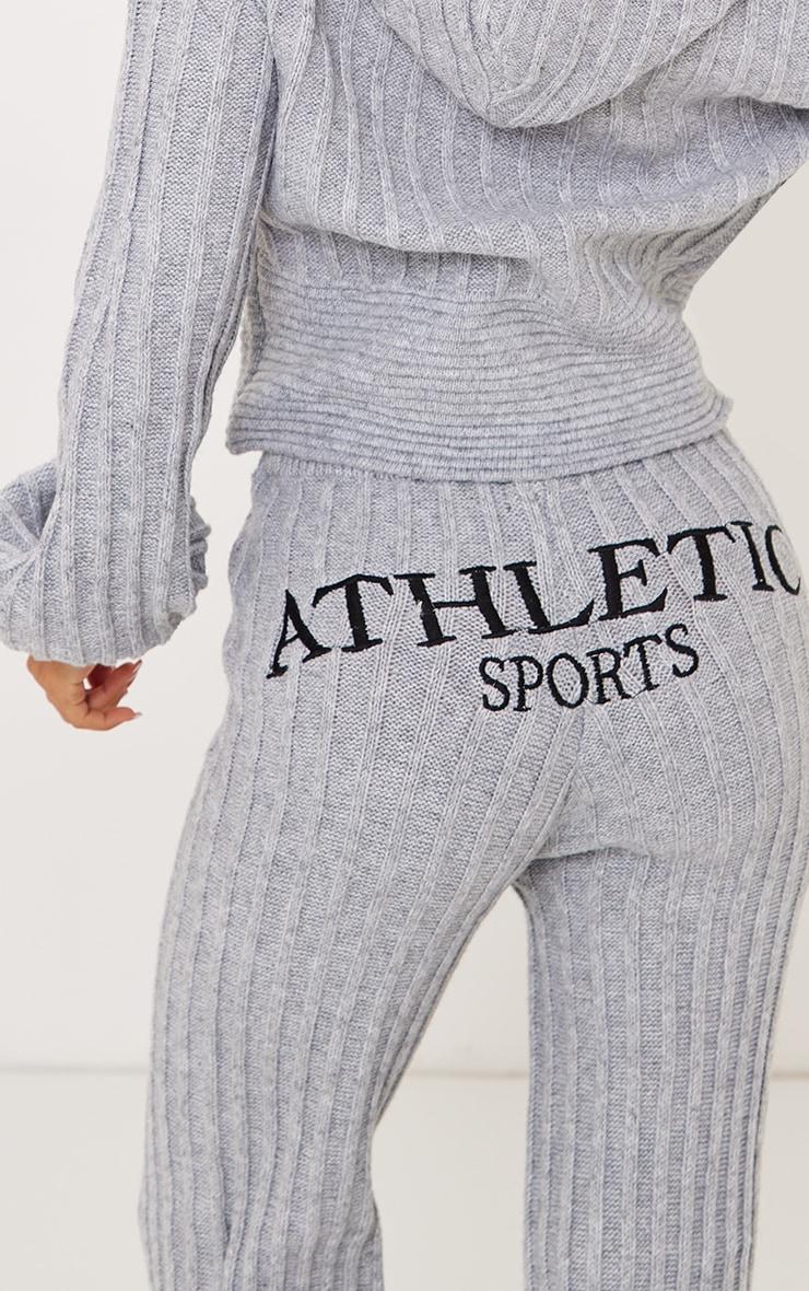 Petite Grey Athletic Sport Embroidered Knit Flared Pants Product Image