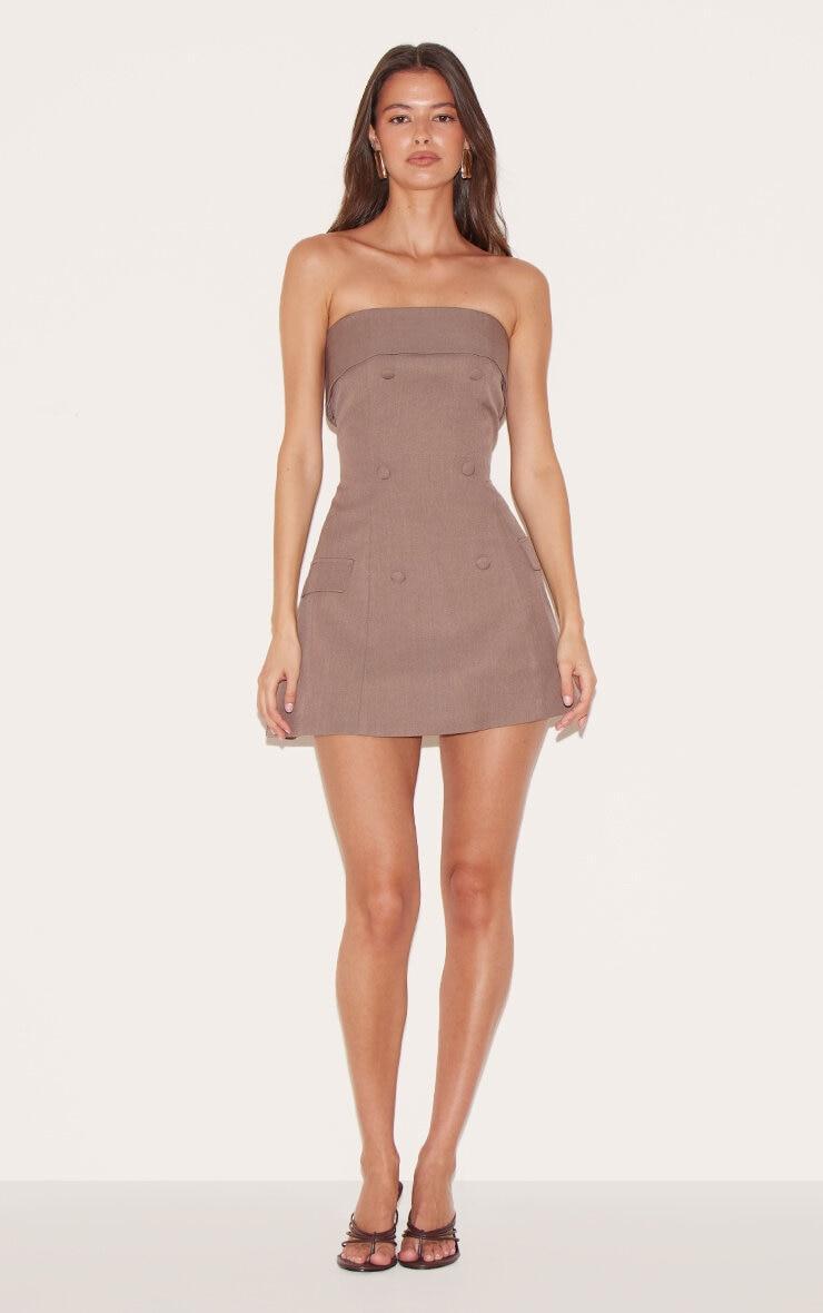 Mushroom Bandeau Foldover Detail Mini Dress Product Image