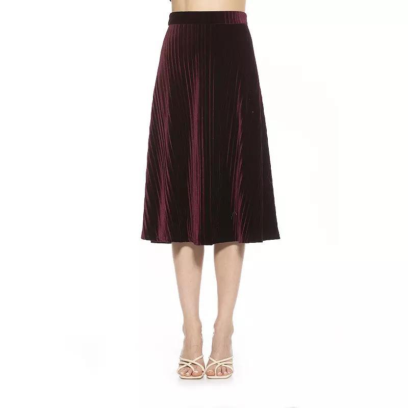 Women's ALEXIA ADMOR Alaina Pleated Velvet Midi Skirt, Size: Large, Golden Product Image