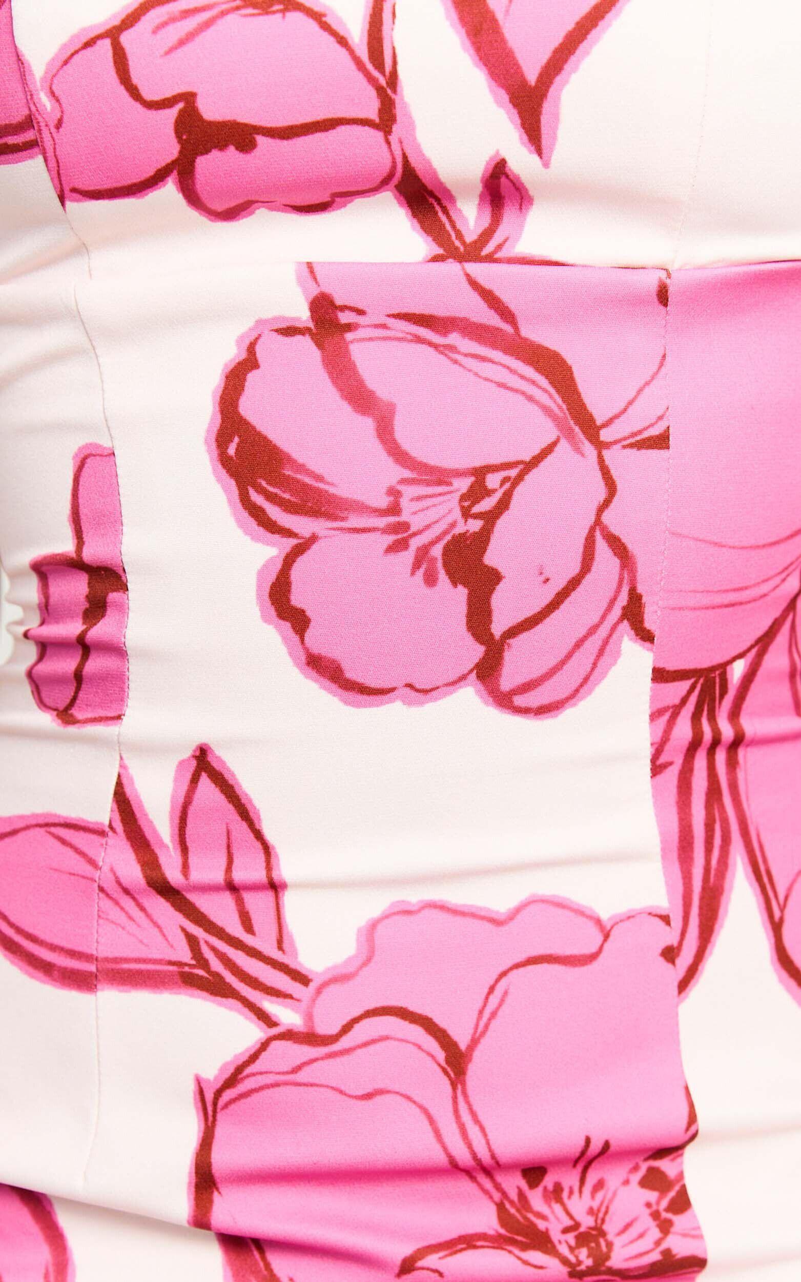 Shantelle Midi Dress - Strapless Bodycon Back Split Dress in Bouquet Di Fiori Print Product Image