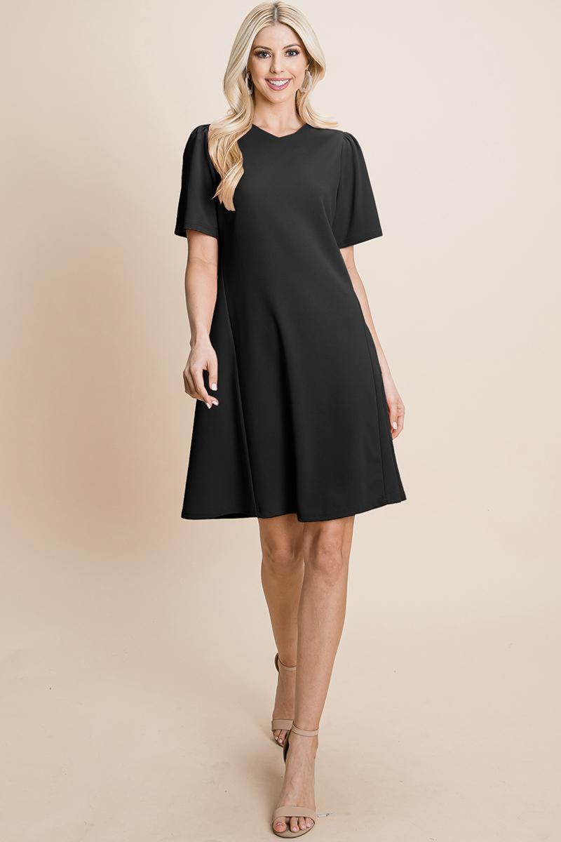 Loose Mini Dress V-Neck Short Sleeve Shift Dress Product Image