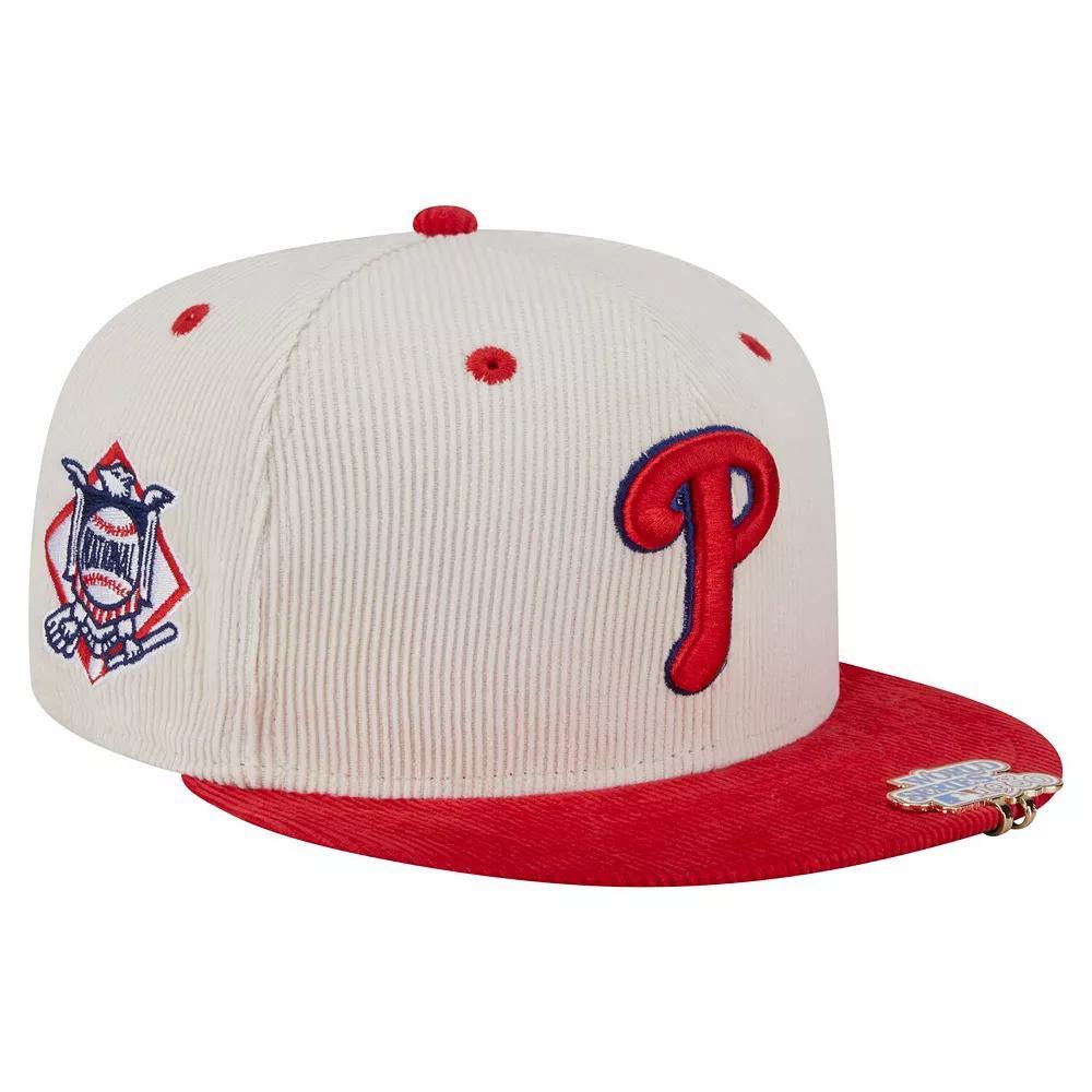 Men's New Era Cream/Red Philadelphia Phillies Two-Tone Corduroy 59FIFTY Fitted Hat, Size: 7 1/4, Beige Product Image