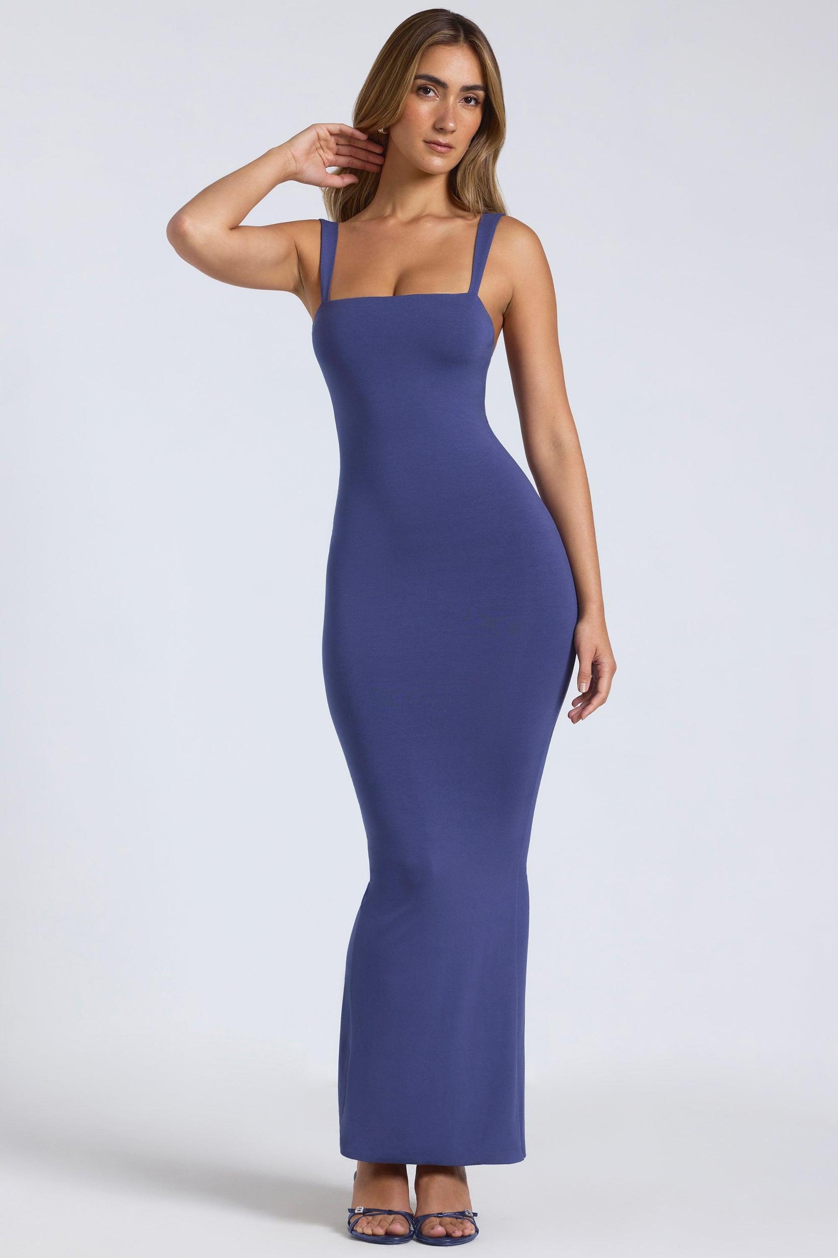 Modal Square Neck Low Back Maxi Dress in Navy Product Image