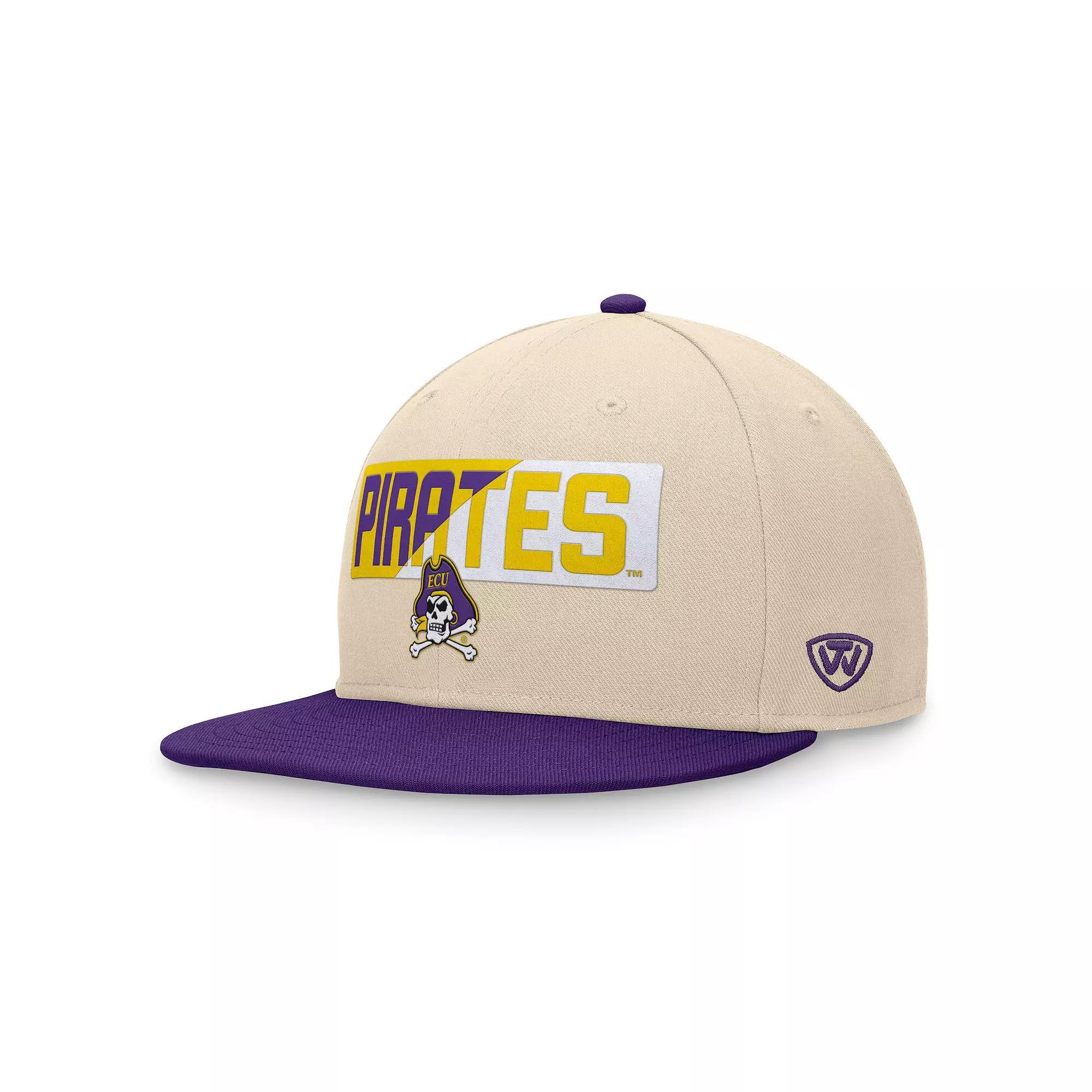 Men's Top of the World Khaki ECU Pirates Goalaso Snapback Hat, Ecu Beig K Product Image