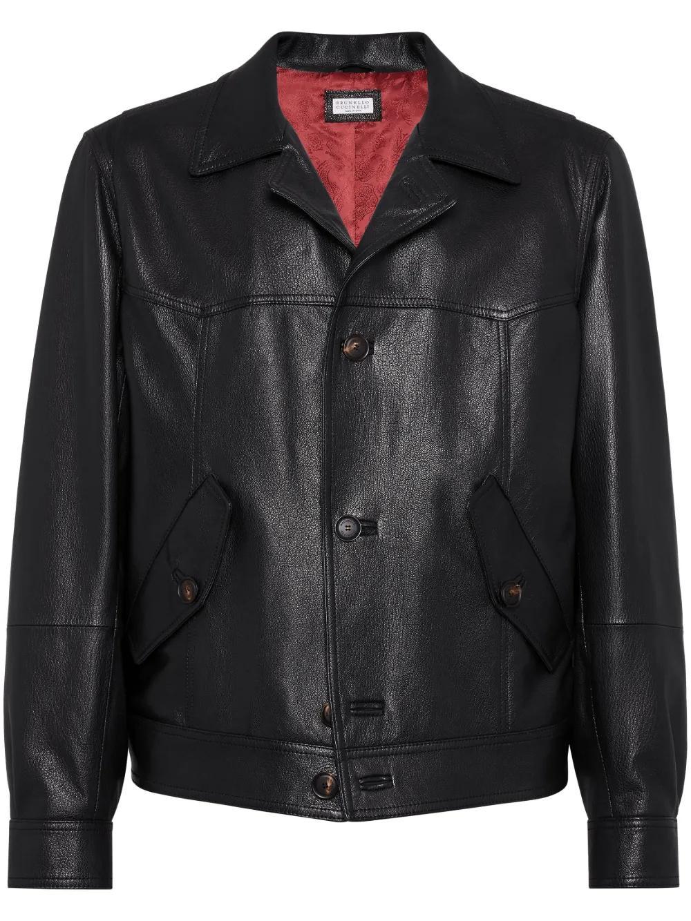 BRUNELLO CUCINELLI Grained Leather Jacket In Black Product Image