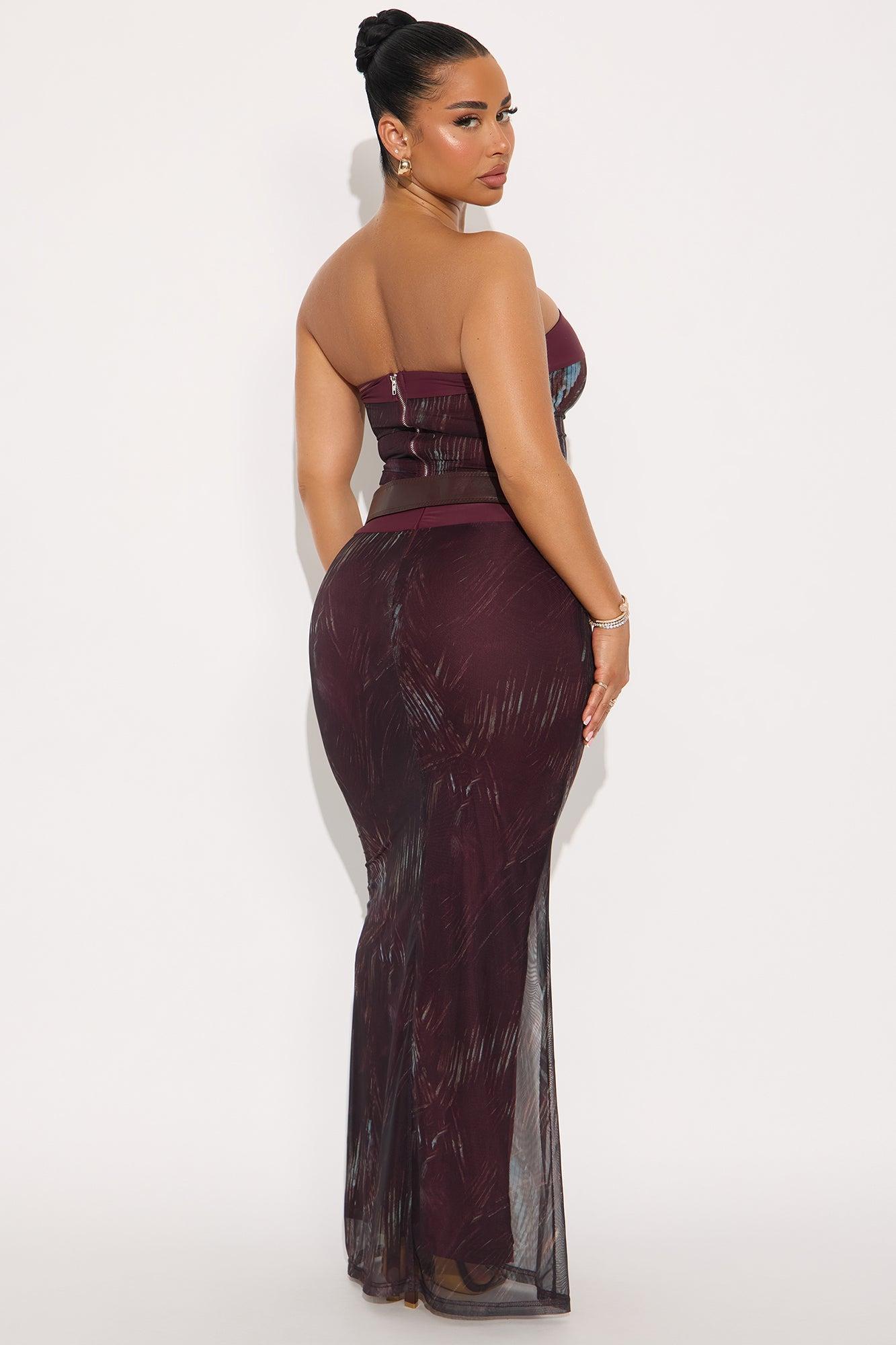 Athena Abstract Mesh Maxi Skirt Set - Brown/combo Product Image