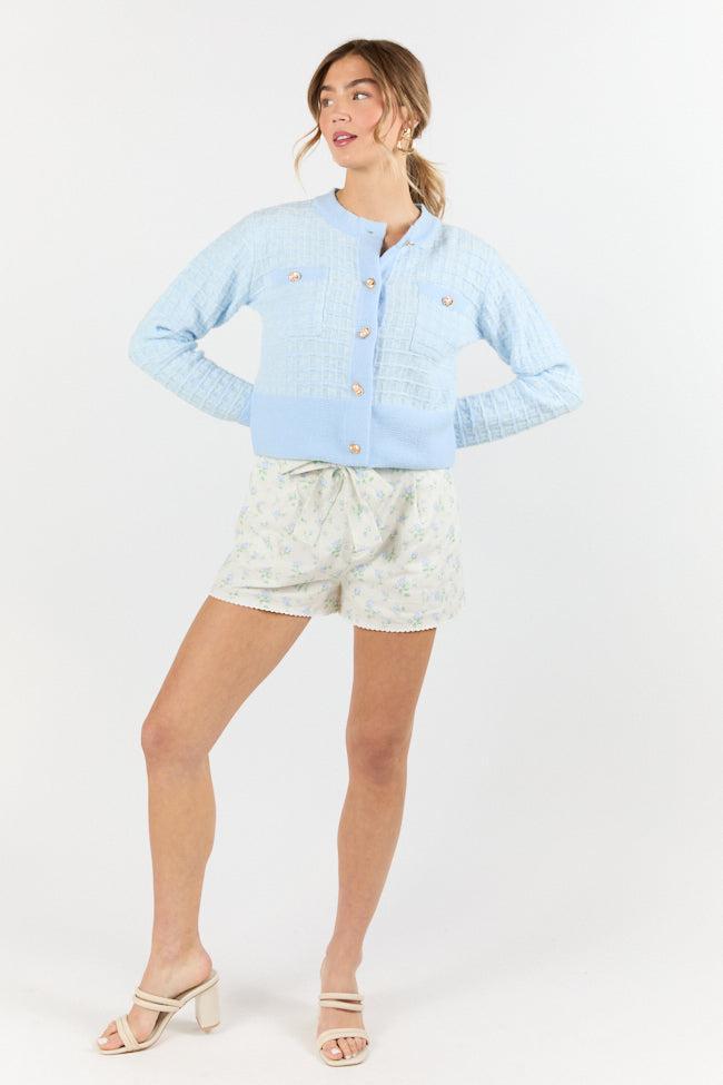 Running On Love Blue Textured Woven Detail Cardigan FINAL SALE Product Image