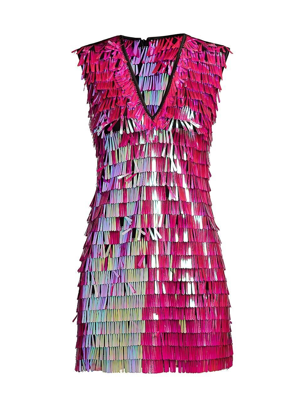Womens Sequin Fringe V-Neck Minidress Product Image
