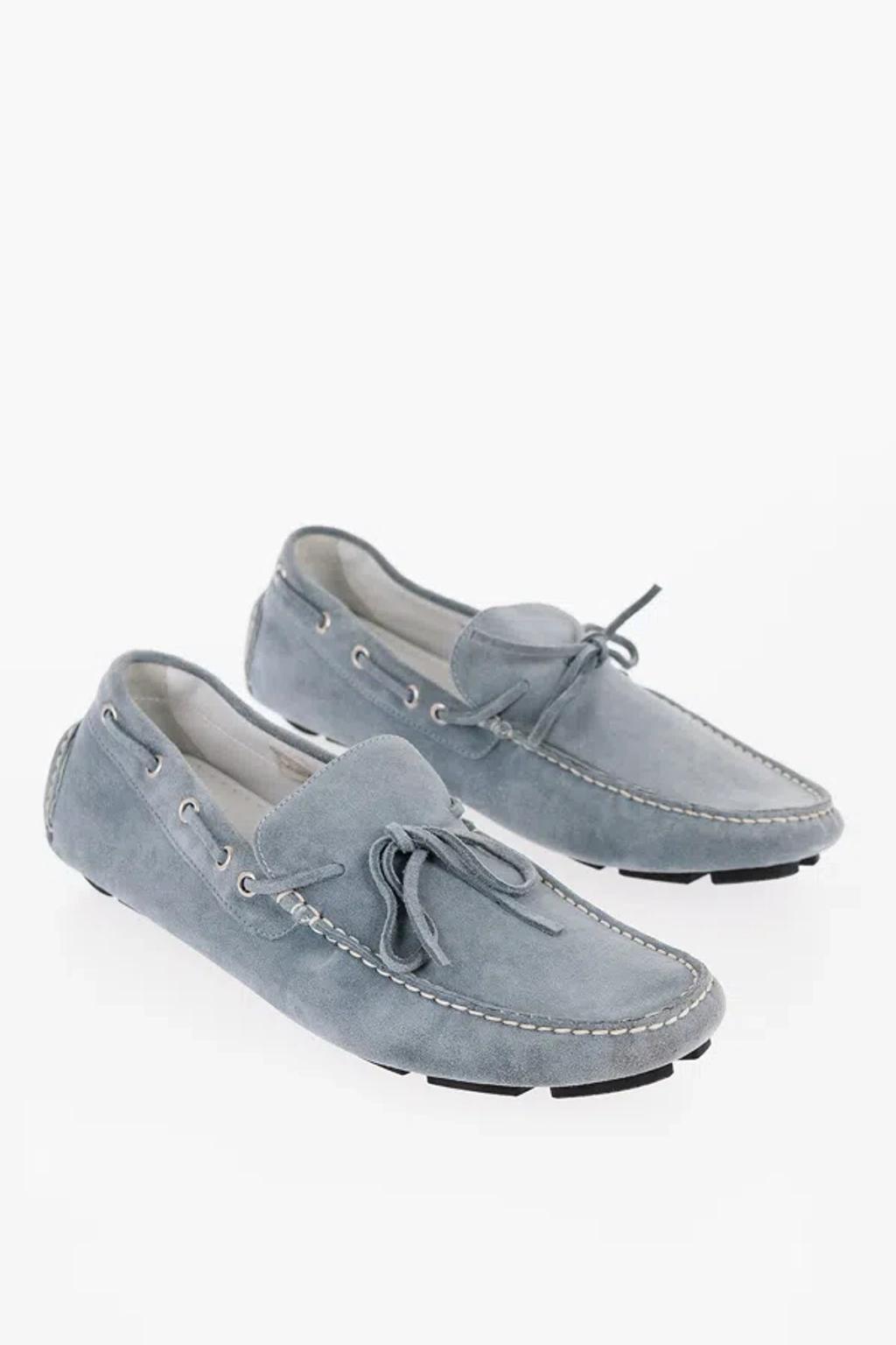 CORNELIANI Id Solid Color Suede Boat Deck Shoes In Blue Product Image