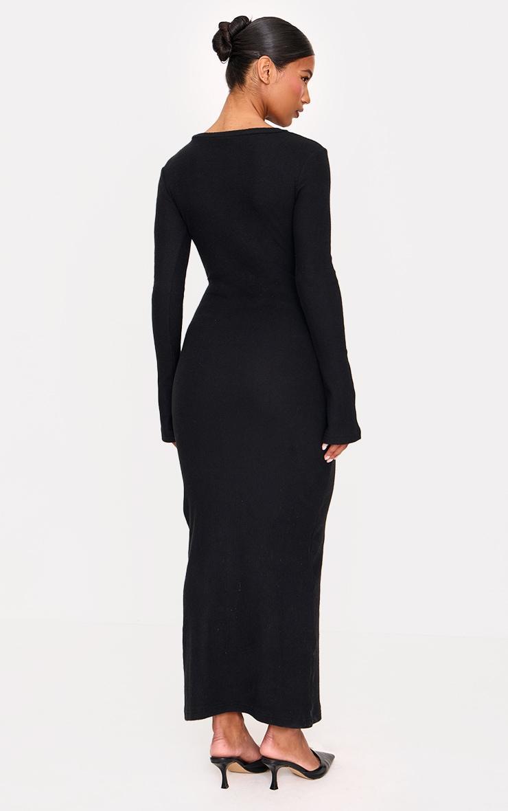 Black Heavy Brushed Rib Wrap Tie Maxi Dress Product Image
