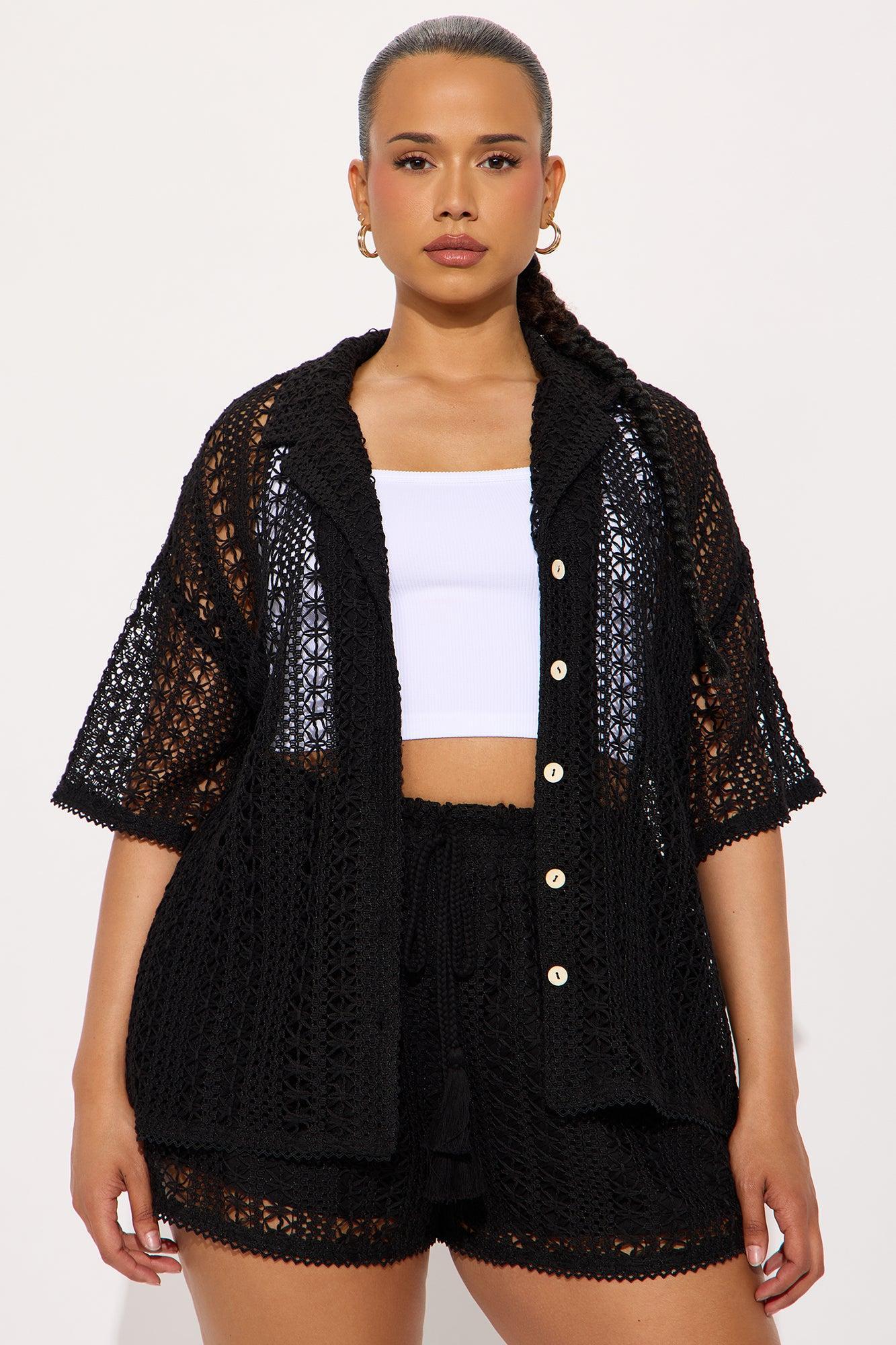Meet At Dusk Crochet Short Set - Black Product Image