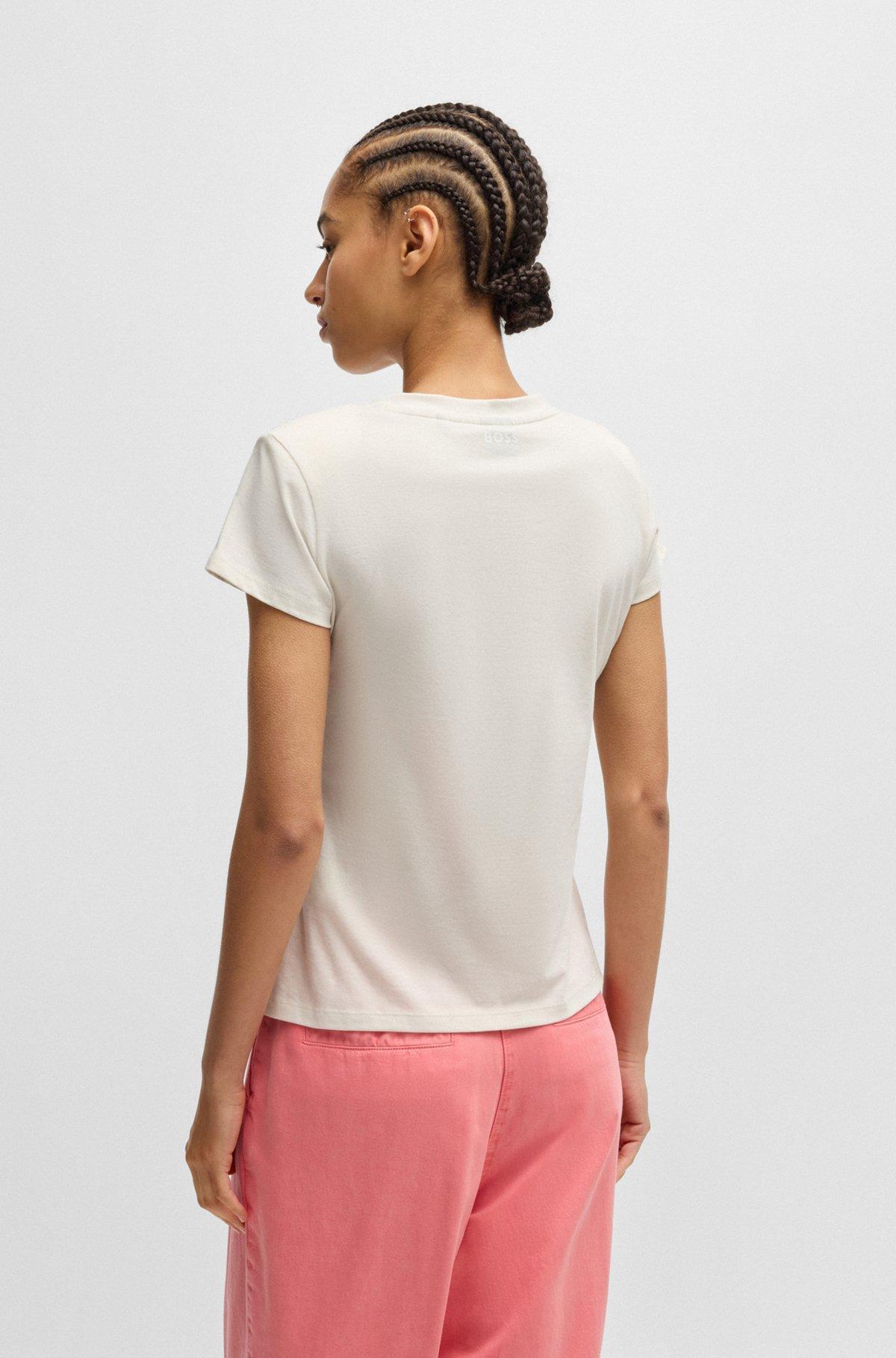 BOSS - V-neck T-shirt in cotton with embellishments - White Product Image