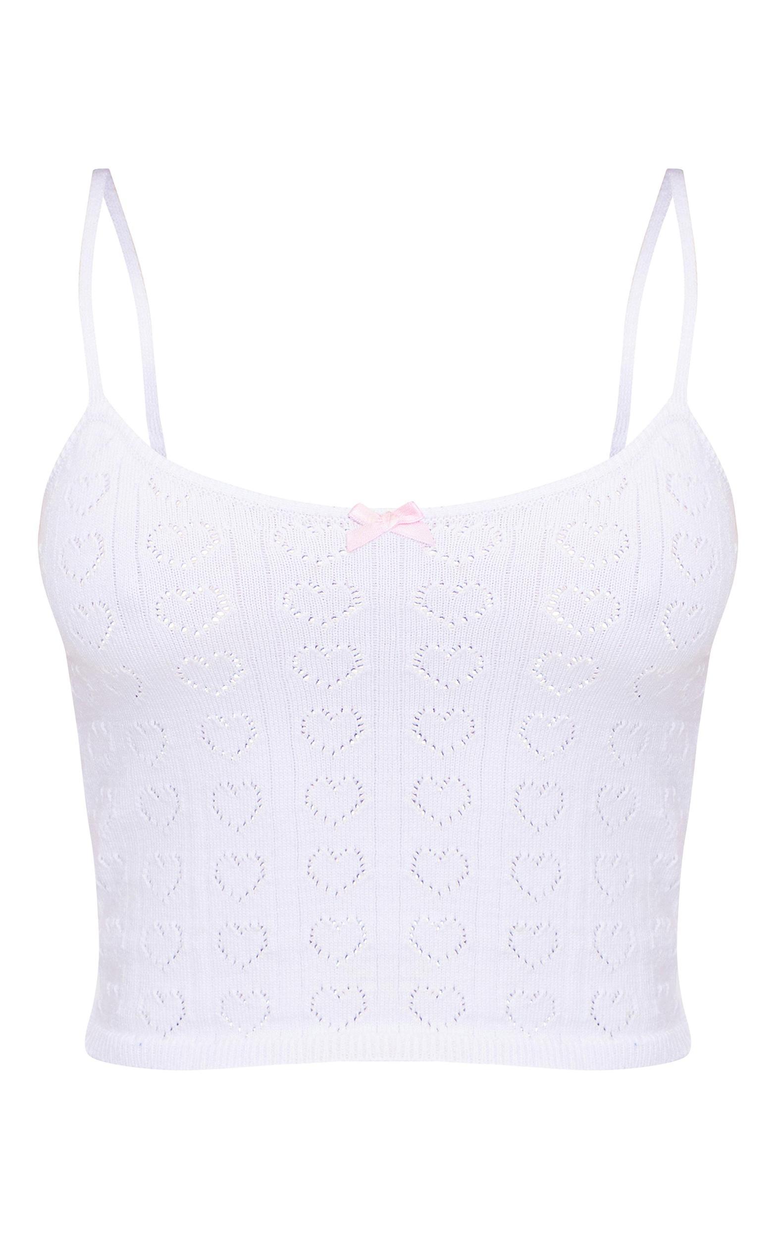 Petite White Knit Pointelle Cami With Bow Detail Product Image