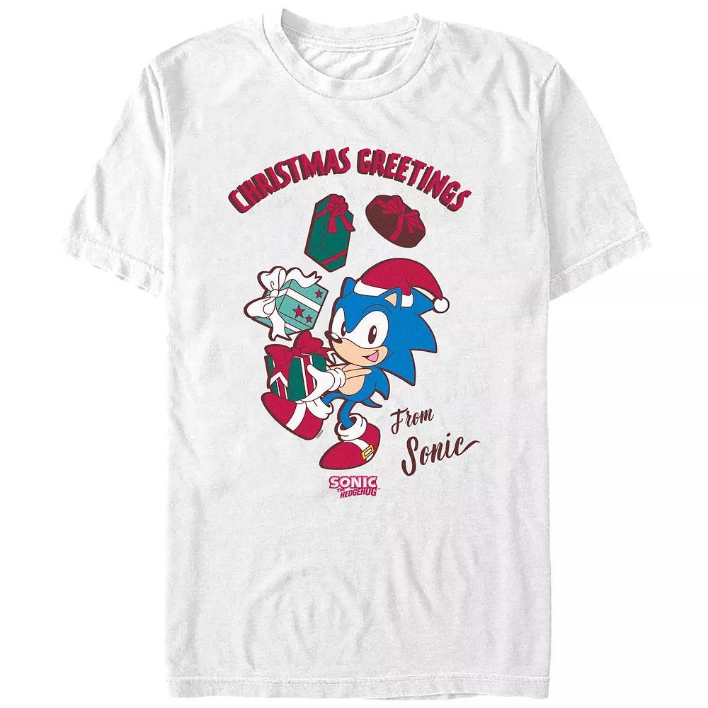 Men's Sonic The Hedgehog Christmas Greetings Graphic Tee, Size: Small, White Product Image