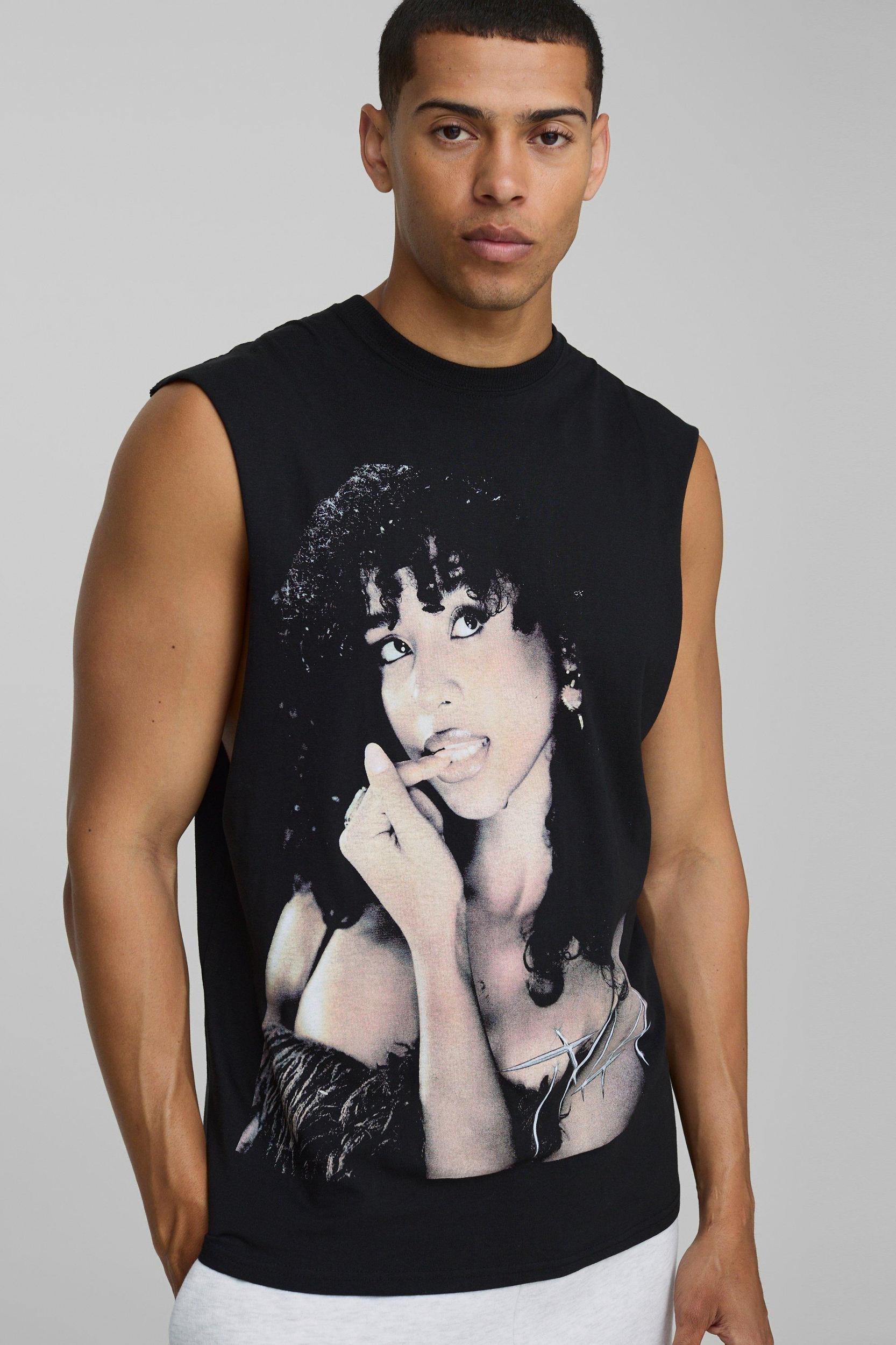 Black Regular Fit Tyla License Tank | boohooMAN USA Product Image