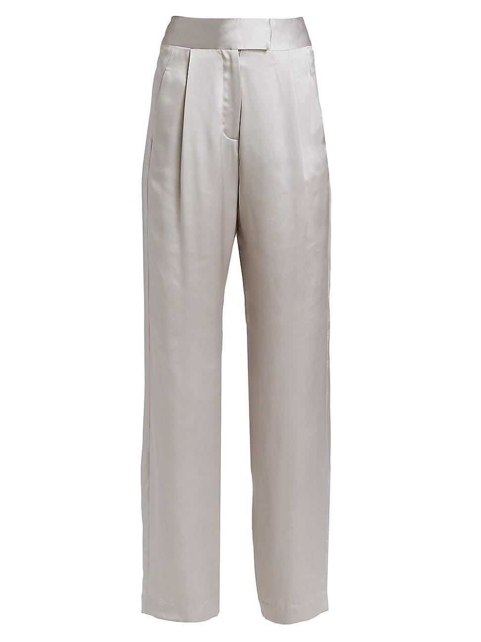 Womens Wide-Leg Silk Trousers Product Image