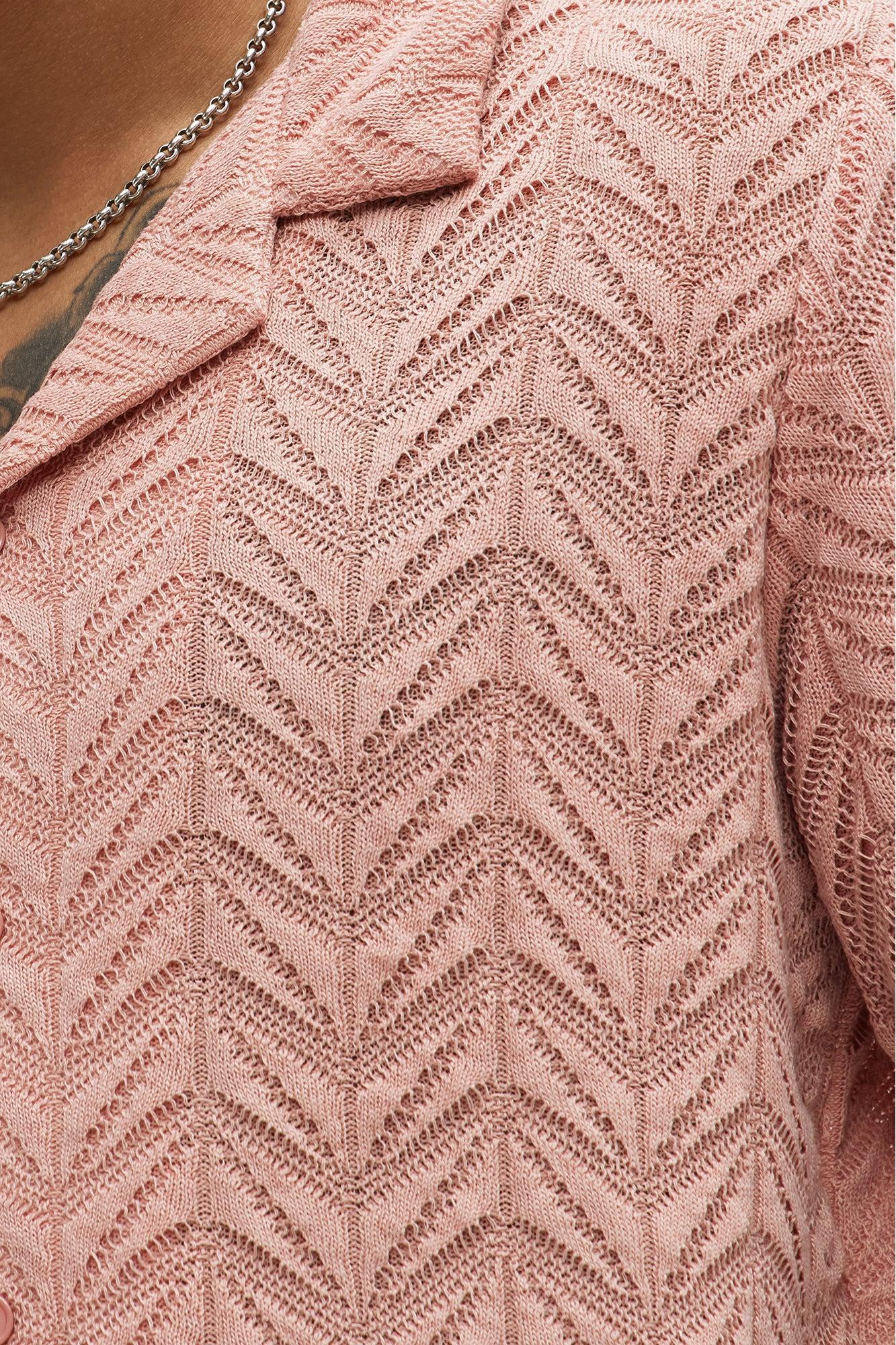 Bellvista Crochet Knitted Cuban Shirt - Pink Product Image