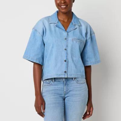 a.n.a Womens Short Sleeve Regular Fit Button-Down Shirt Product Image
