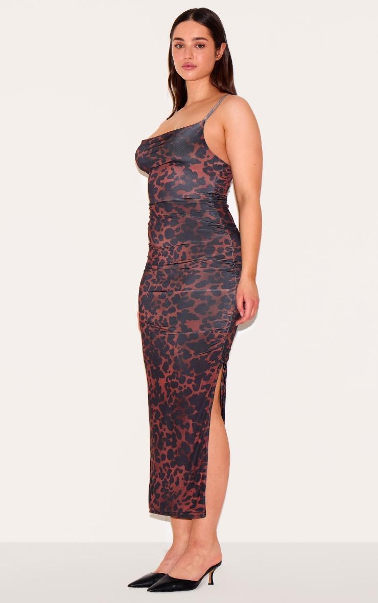Shape Brown Leopard Print Slinky Cowl Neck Maxi Dress Product Image