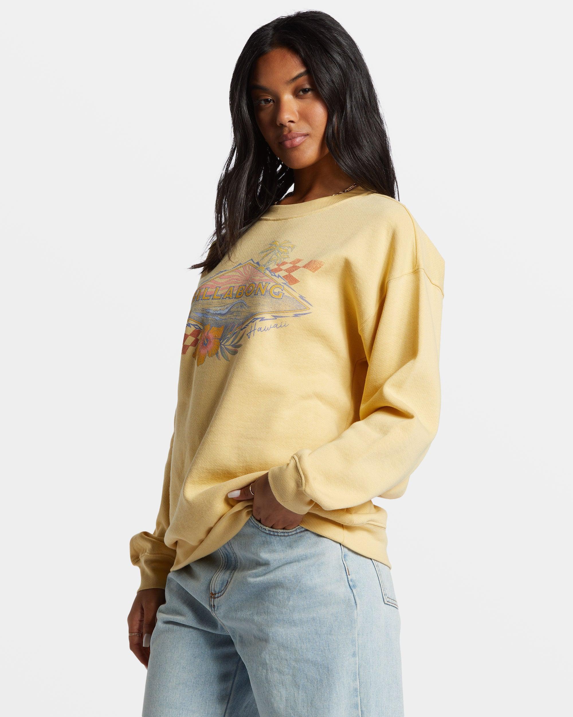 Surfing Together Crewneck Sweatshirt - Pale Yellow Female Product Image