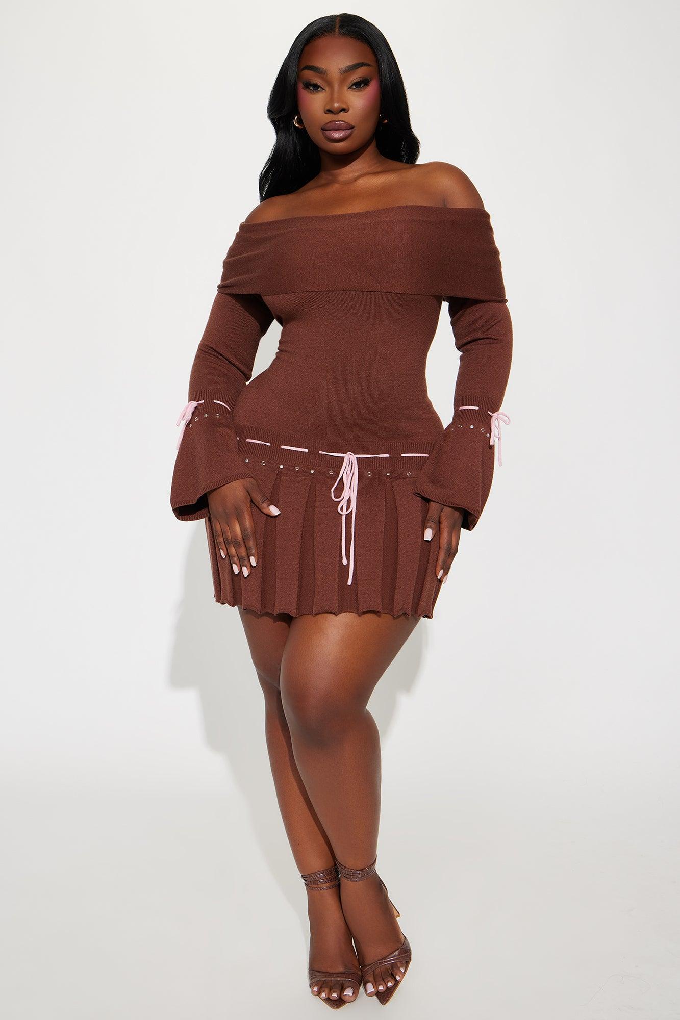 Prep School Mini Sweater Dress - Brown Product Image