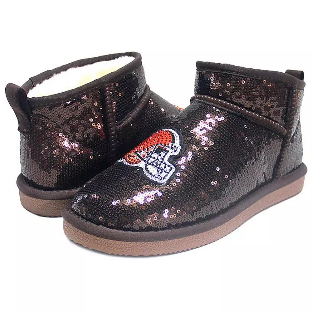 Women's Cuce  Brown Cleveland Browns Sequin Ankle Boots, Size: 7 Product Image