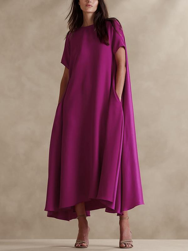 Loose Short Sleeves Pockets Solid Color Round-Neck Maxi Dresses Product Image