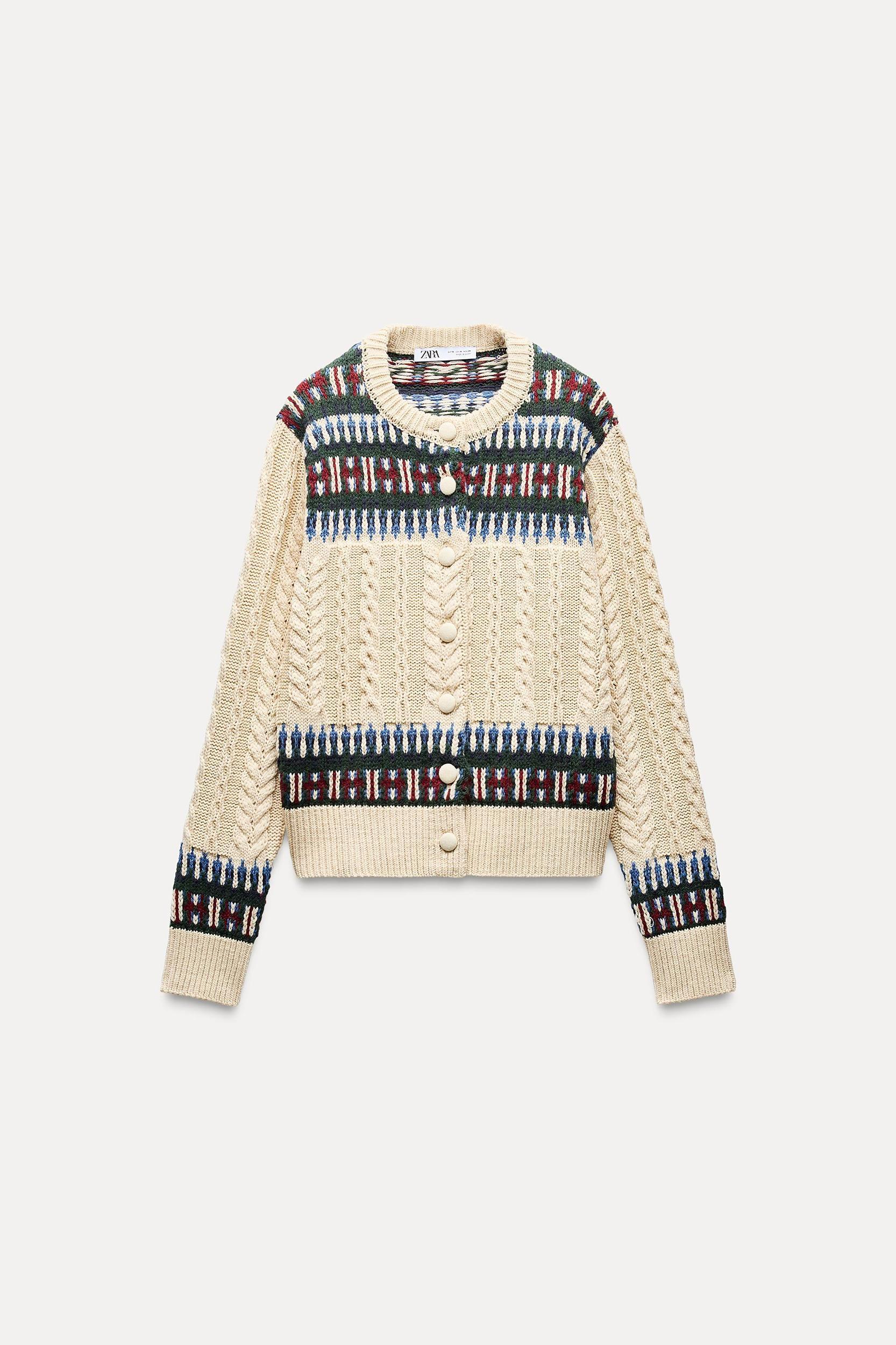 CONTRASTING JACQUARD KNIT CARDIGAN Product Image