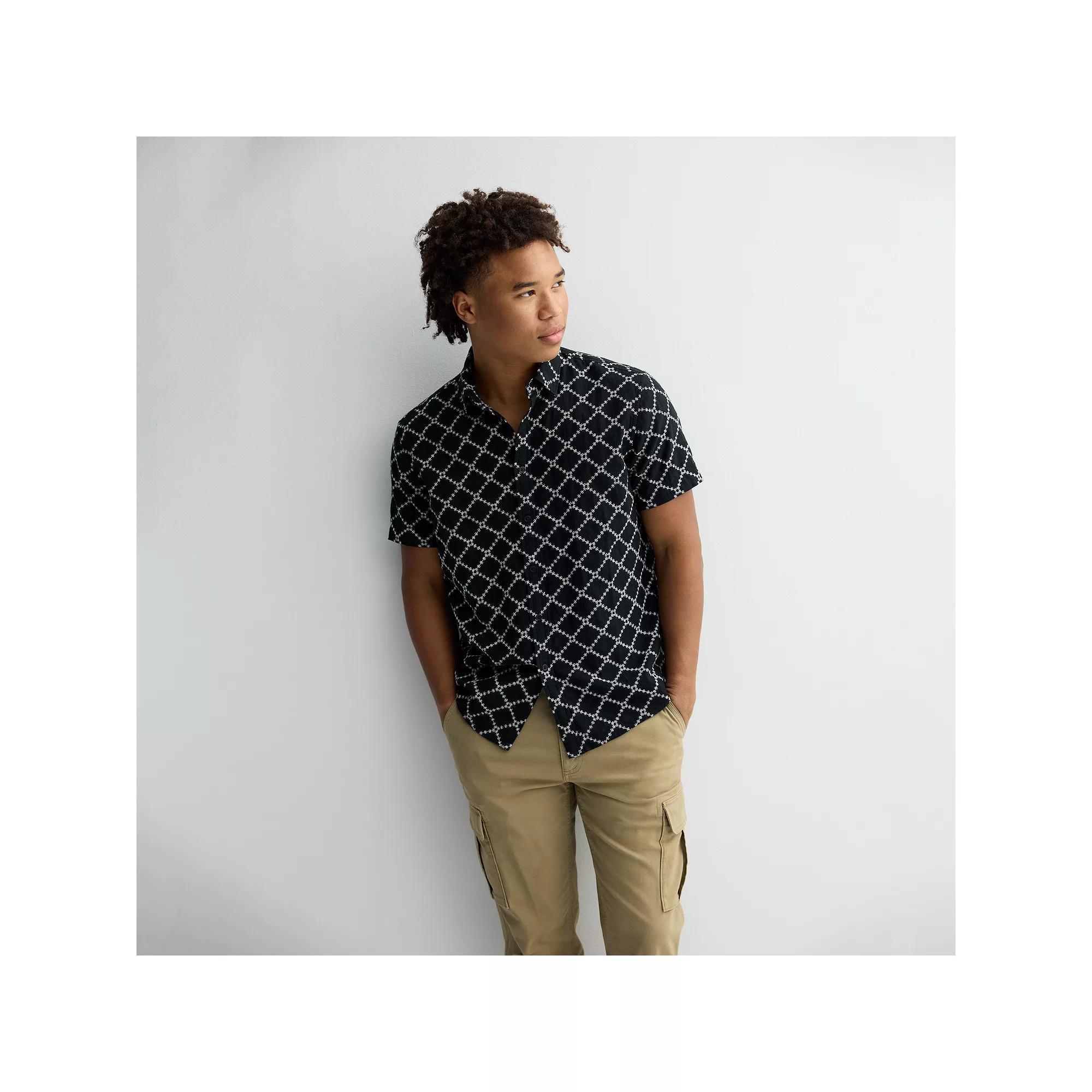 Men's Apt. 9® Embroidered Collar Button Up Shirt, Size: XXL, Mineral Black Product Image