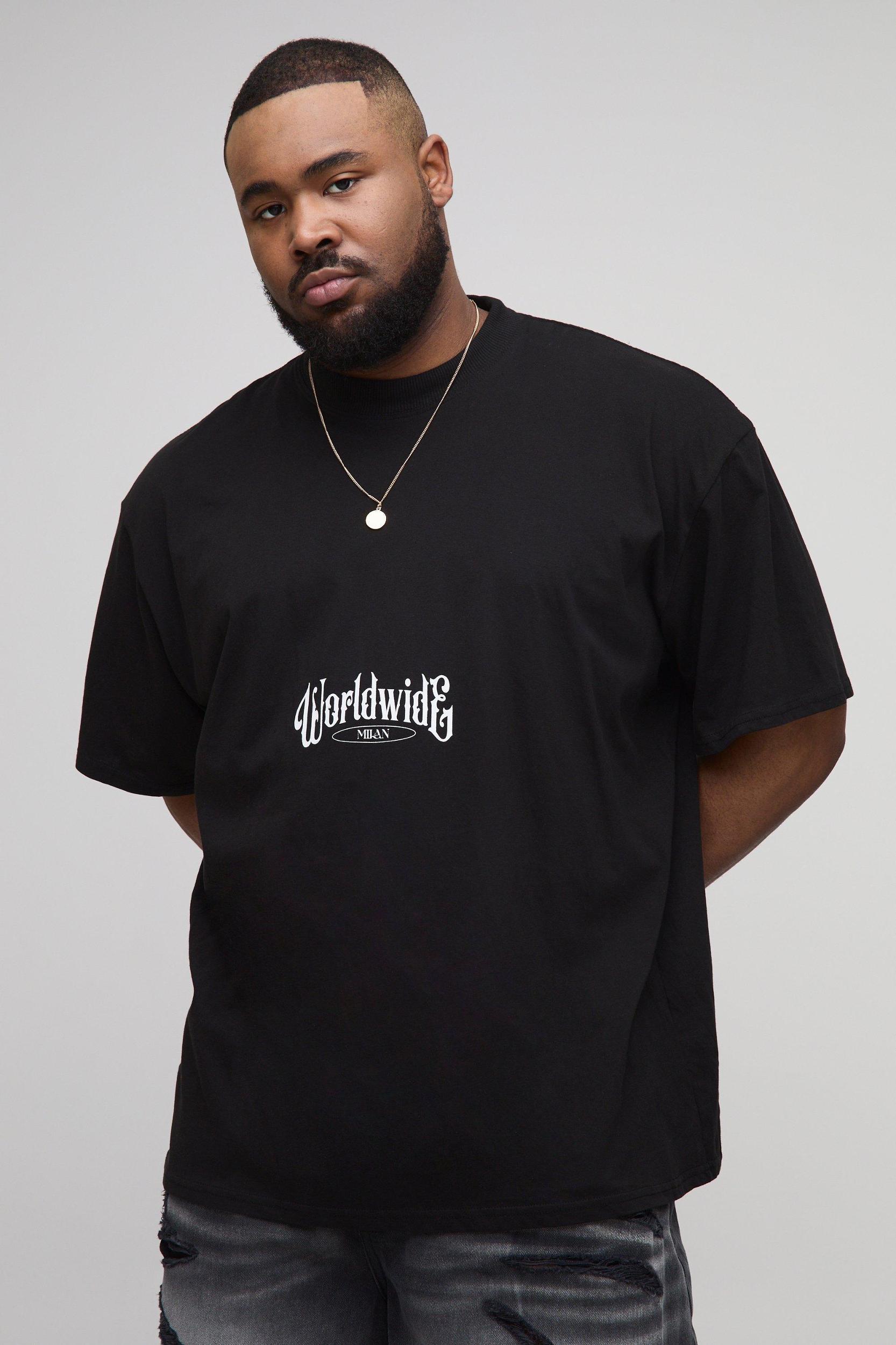 Plus Oversized Extended Neck Renaissance Worldwide Print T-Shirt | boohooMAN USA Product Image