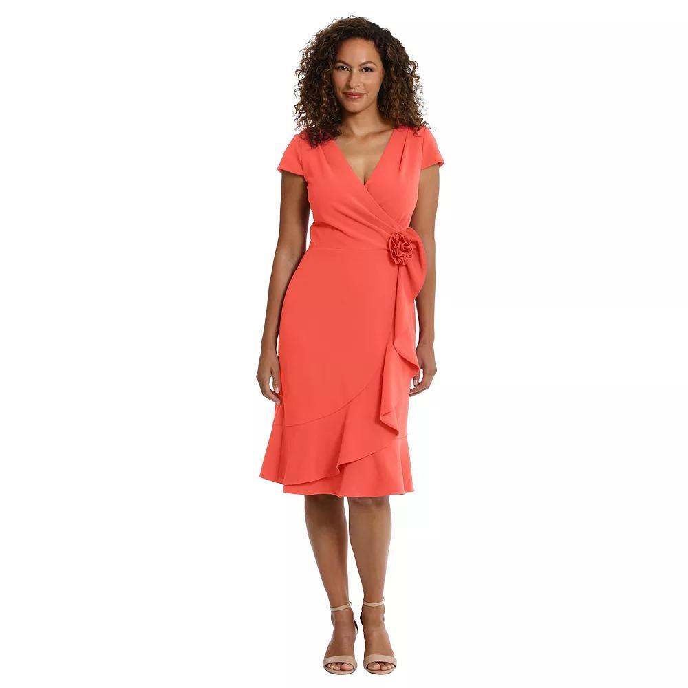 Petite London Times Surplice Neck Cap Sleeve Faux Wrap Cascade Ruffle Dress, Women's, Size: 14 Petite, Pink Product Image
