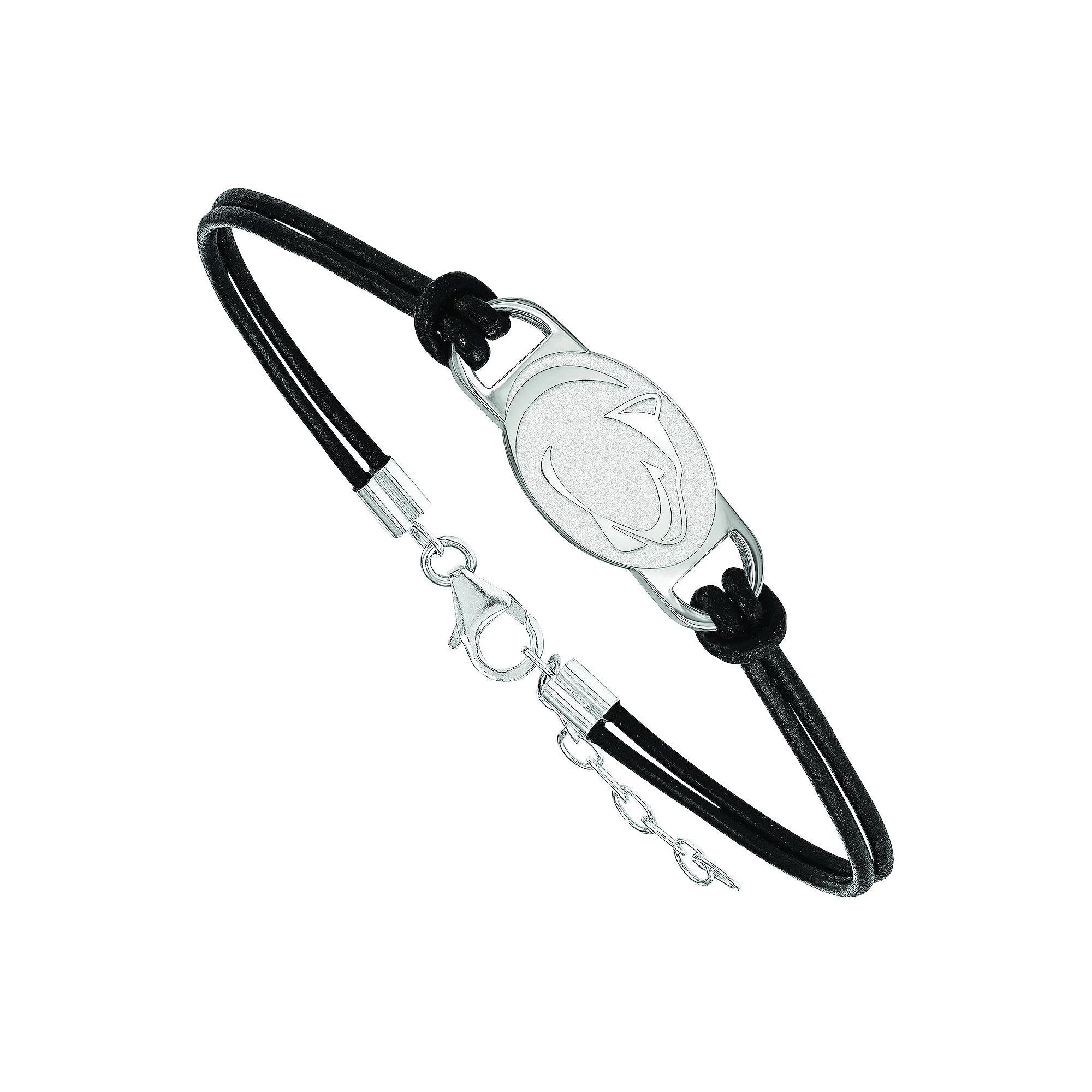 LogoArt Sterling Silver Tampa Bay Lightning Black Leather Bracelet, Womens, Gold Over Sterling Product Image