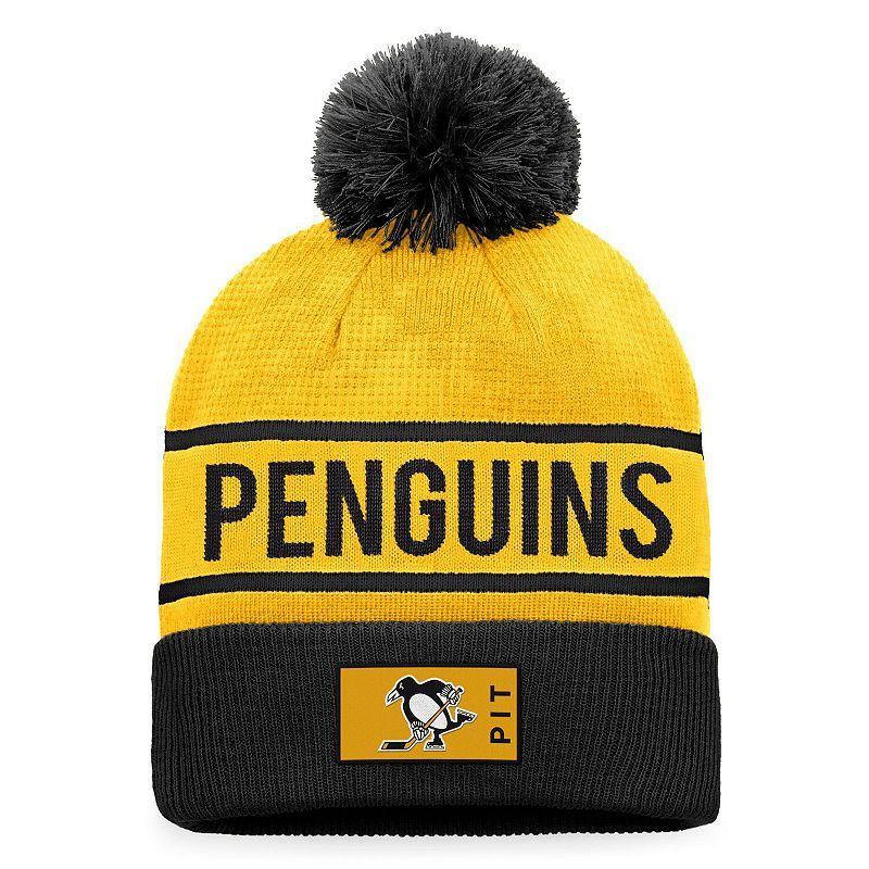 Men's Fanatics Branded Gold/Black Pittsburgh Penguins Authentic Pro Alternate Logo Cuffed Knit Hat with Pom Product Image