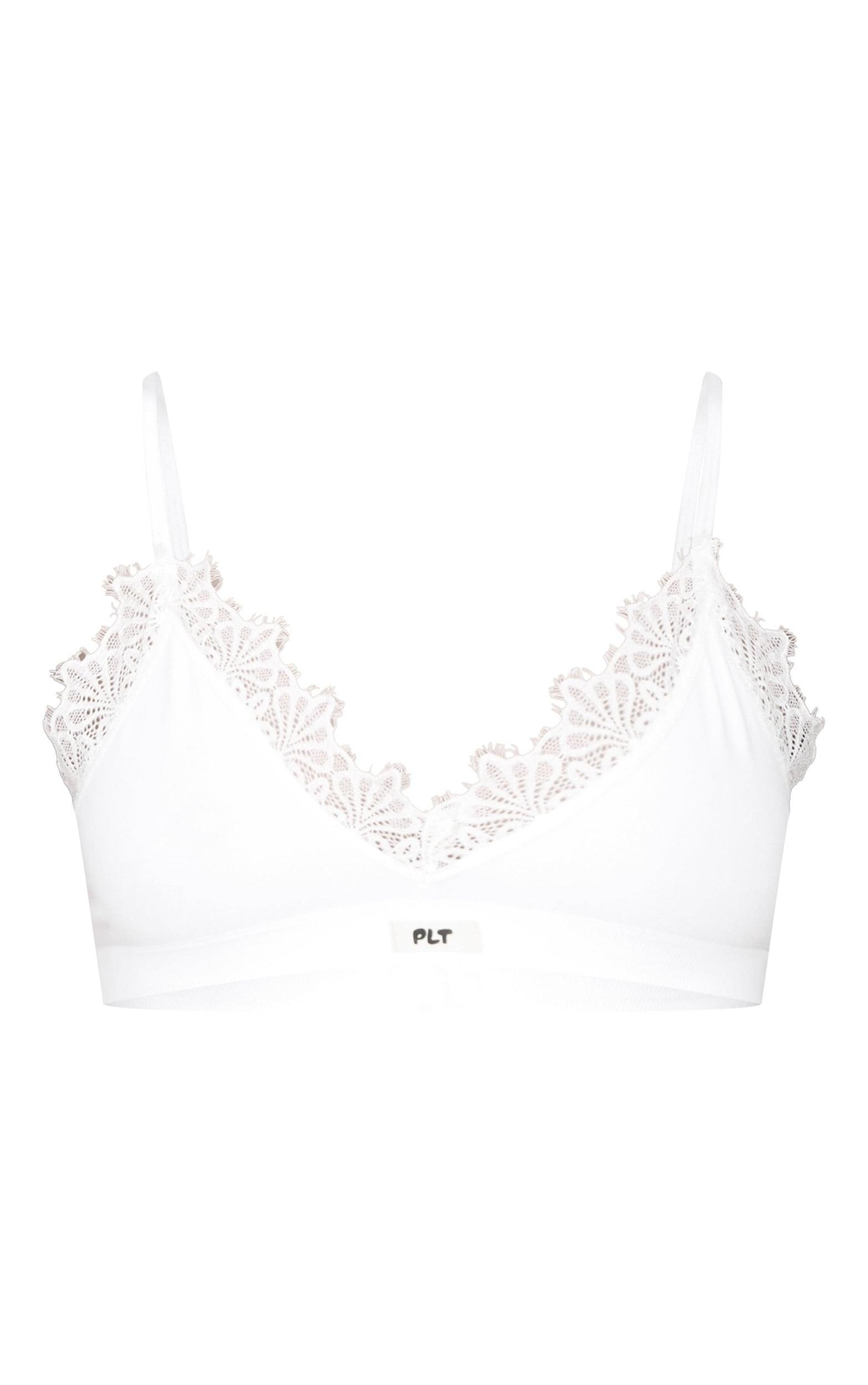 PRETTYLITTLETHING White Badge Lace Trim Bralette Product Image