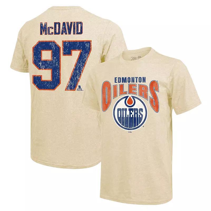Mens Majestic Threads Connor McDavid Cream Edmonton Oilers Dynasty Name & Number Tri-Blend T-Shirt Product Image