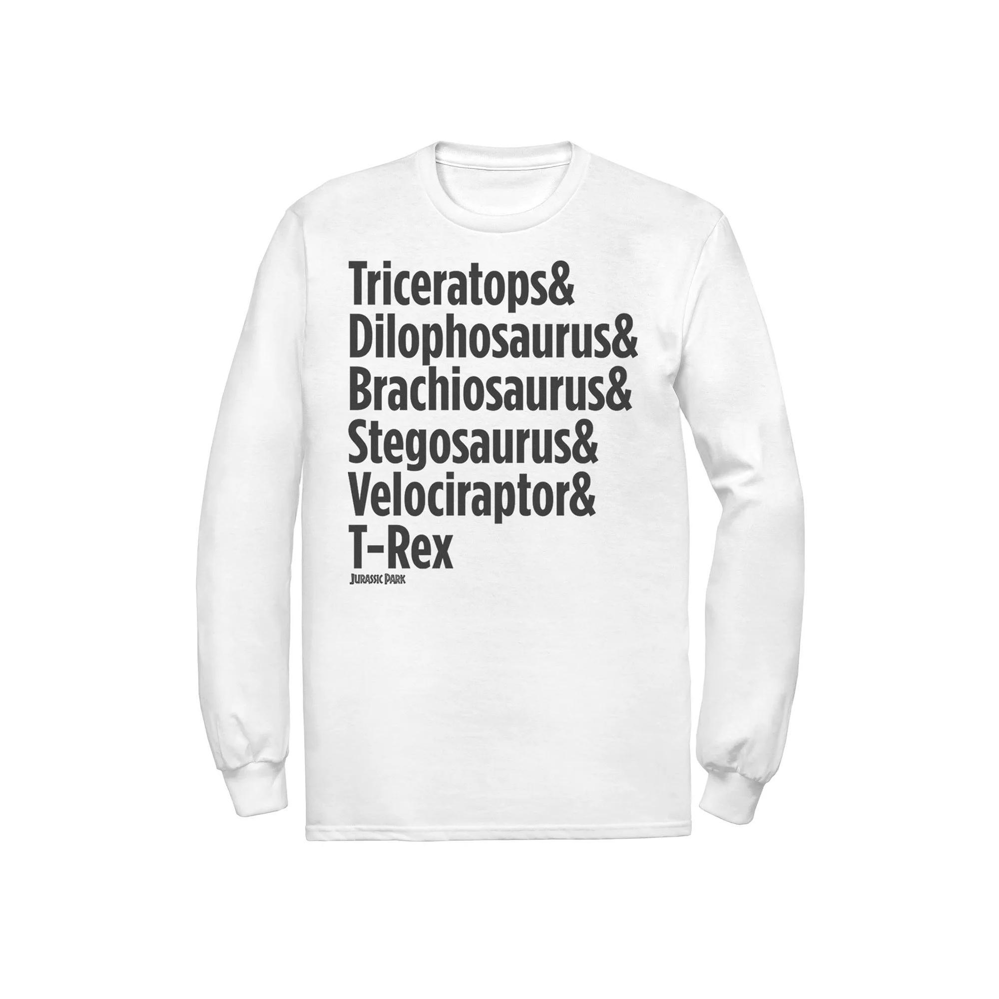 Men's Jurassic Park Dinosaur Name Types Long Sleeve Tee, Size: XXL, White Product Image