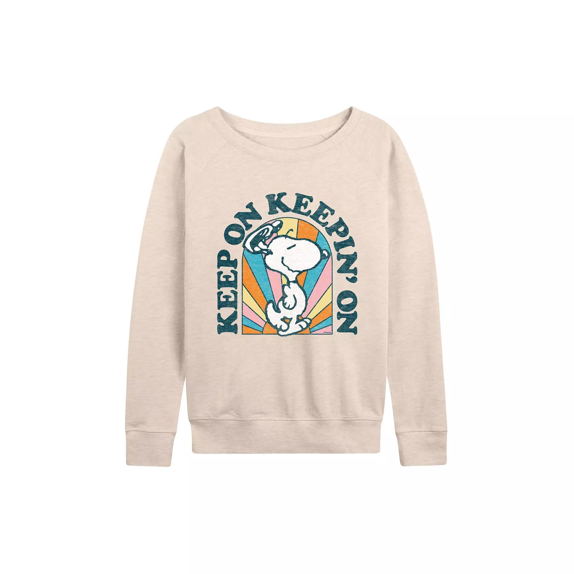 Womens Peanuts Snoopy Keep On French Terry Long Sleeve Tee, Girls Product Image