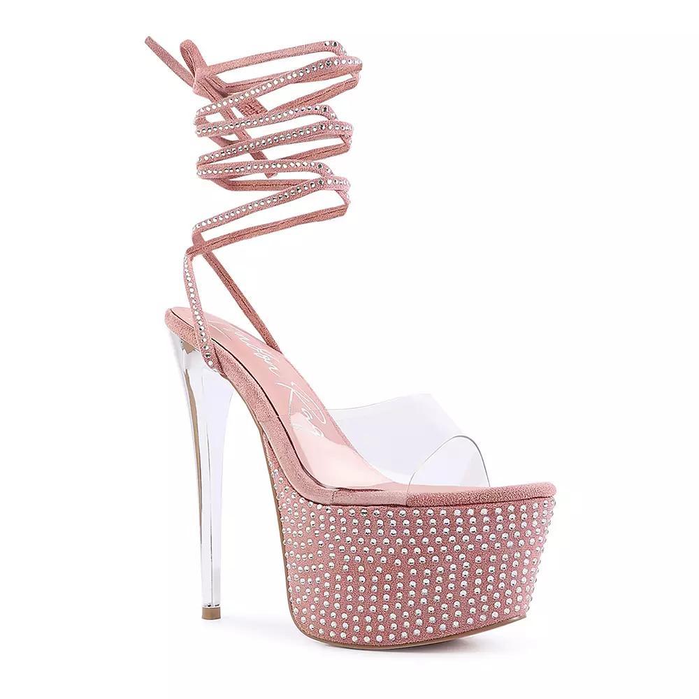 London Rag Sugar Mom Women's Strappy Rhinestone High Heel Sandals, Size: 7, Black Product Image