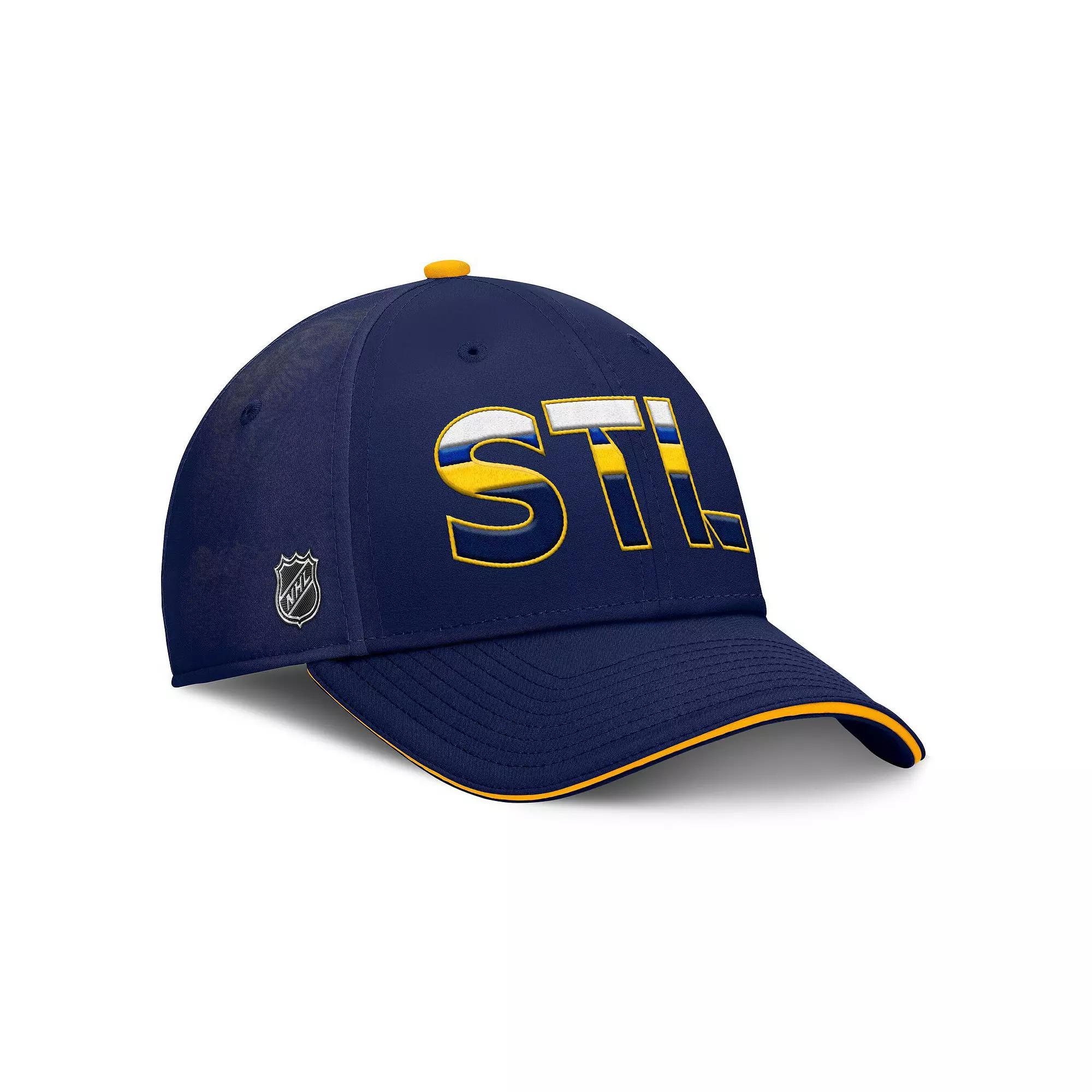Men's Fanatics Navy/Gold St. Louis Blues Authentic Pro Rink Team Code Flex Hat, Size: Medium/Large Product Image