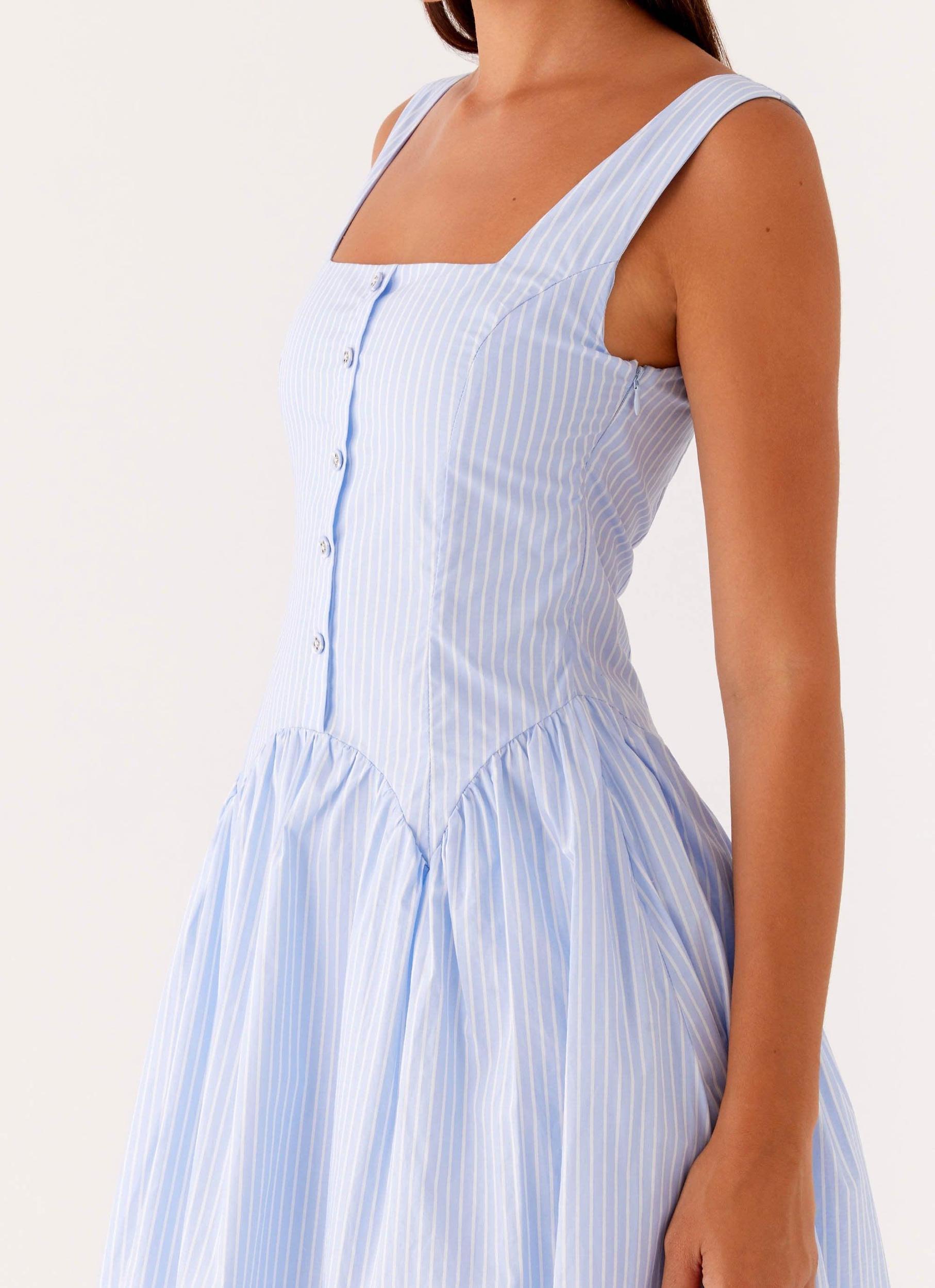Kalina Midi Dress - Blue White Stripe Product Image
