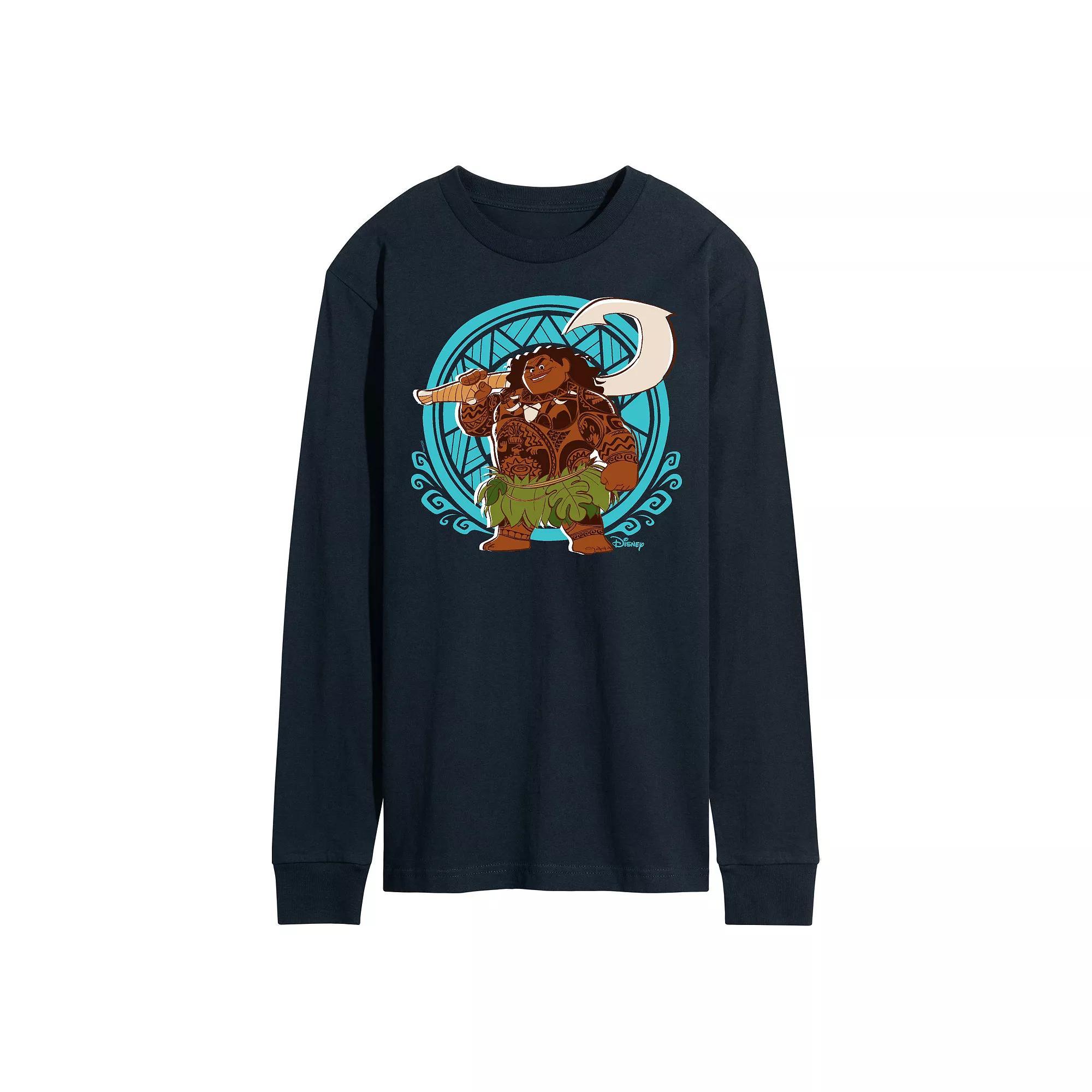 Disney's Moana Men's Maui Pattern Long Sleeve Graphic Tee, Size: Large, Black Product Image