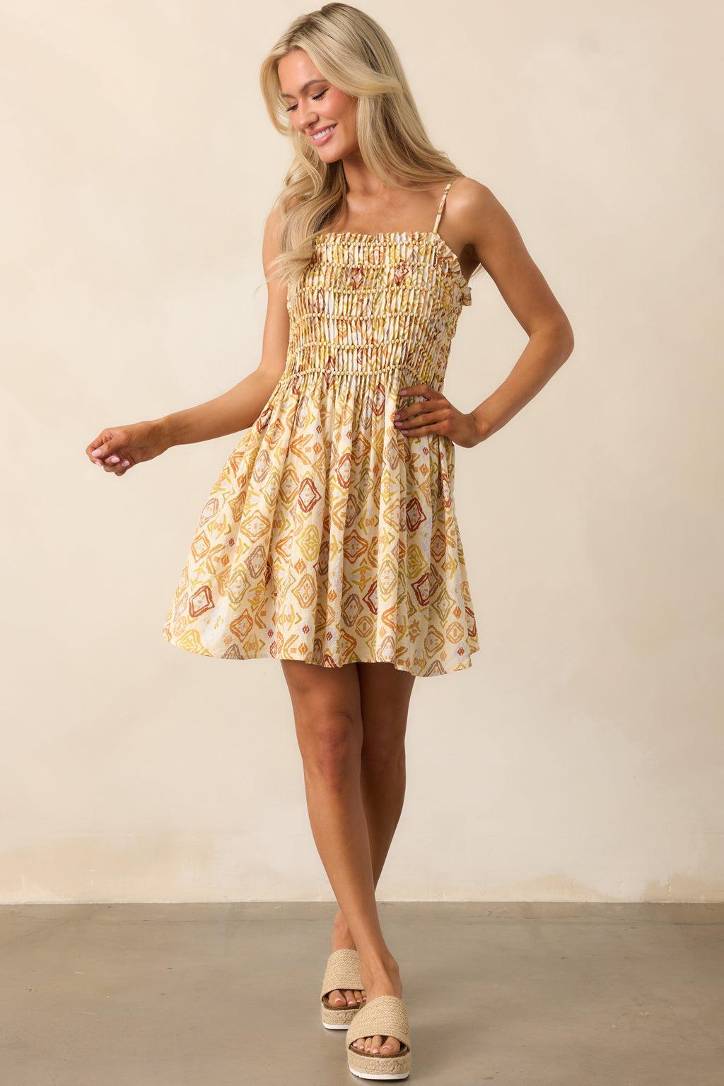 Oceanic Opulence Beige Multi Print Mini Dress Product Image