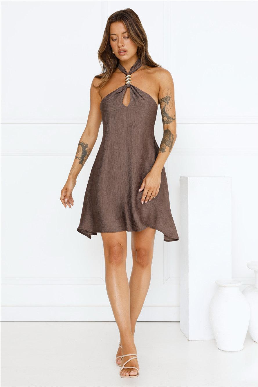 Sunset Muse Halter Mini Dress Brown Product Image