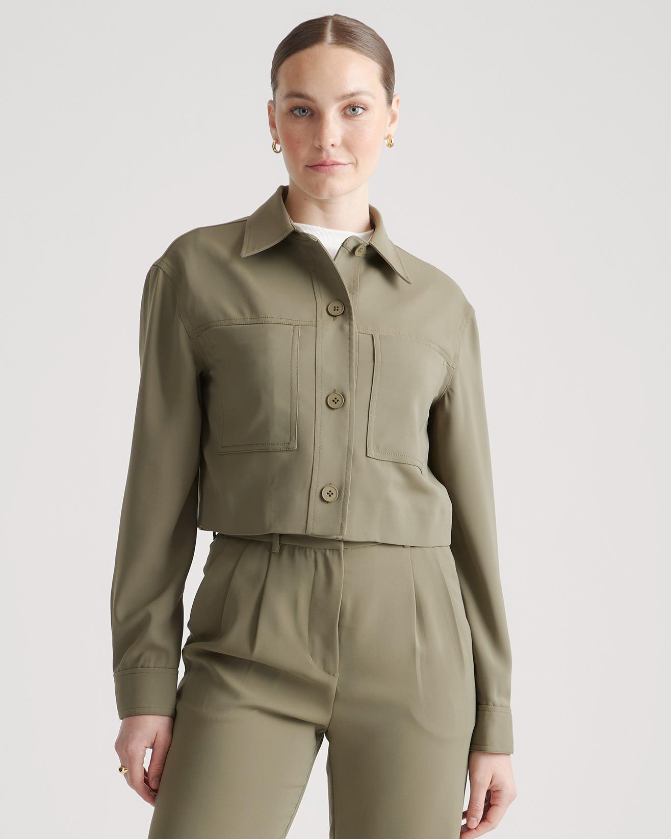 Quince | Women's Stretch Crepe Cropped Jacket Size XL, Recycled Polyester / Spandex Product Image