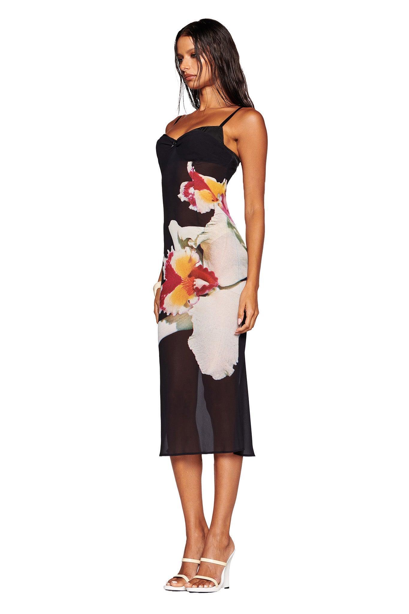 ASALIA MIDI DRESS - BLACK : FLORAL Product Image
