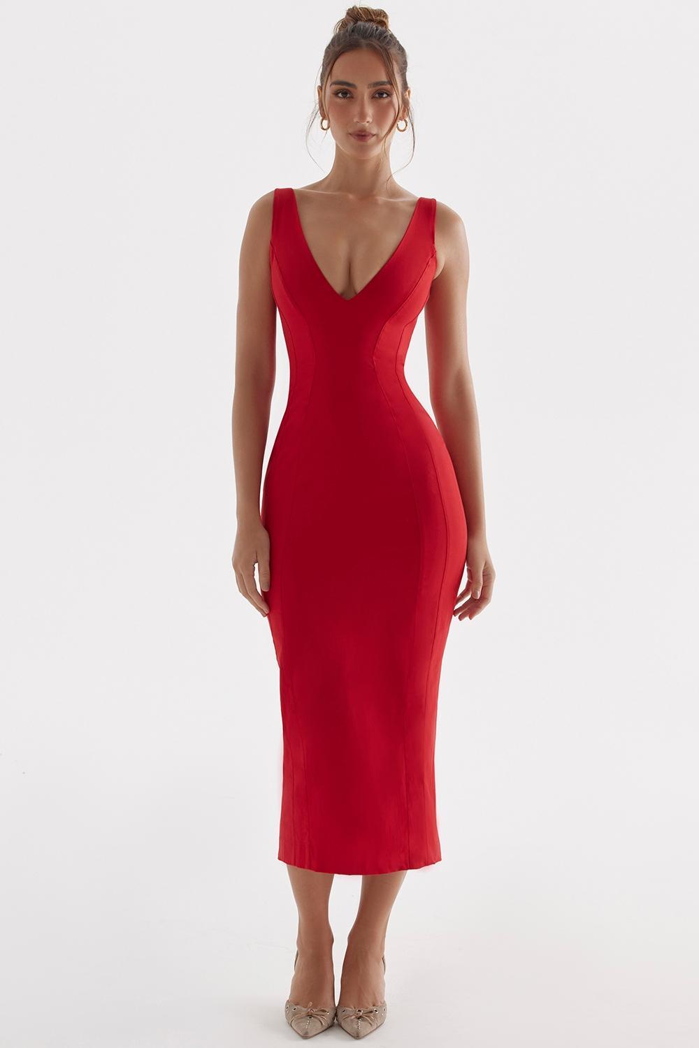 Cece Red Rose Plunge Maxi Dress Product Image