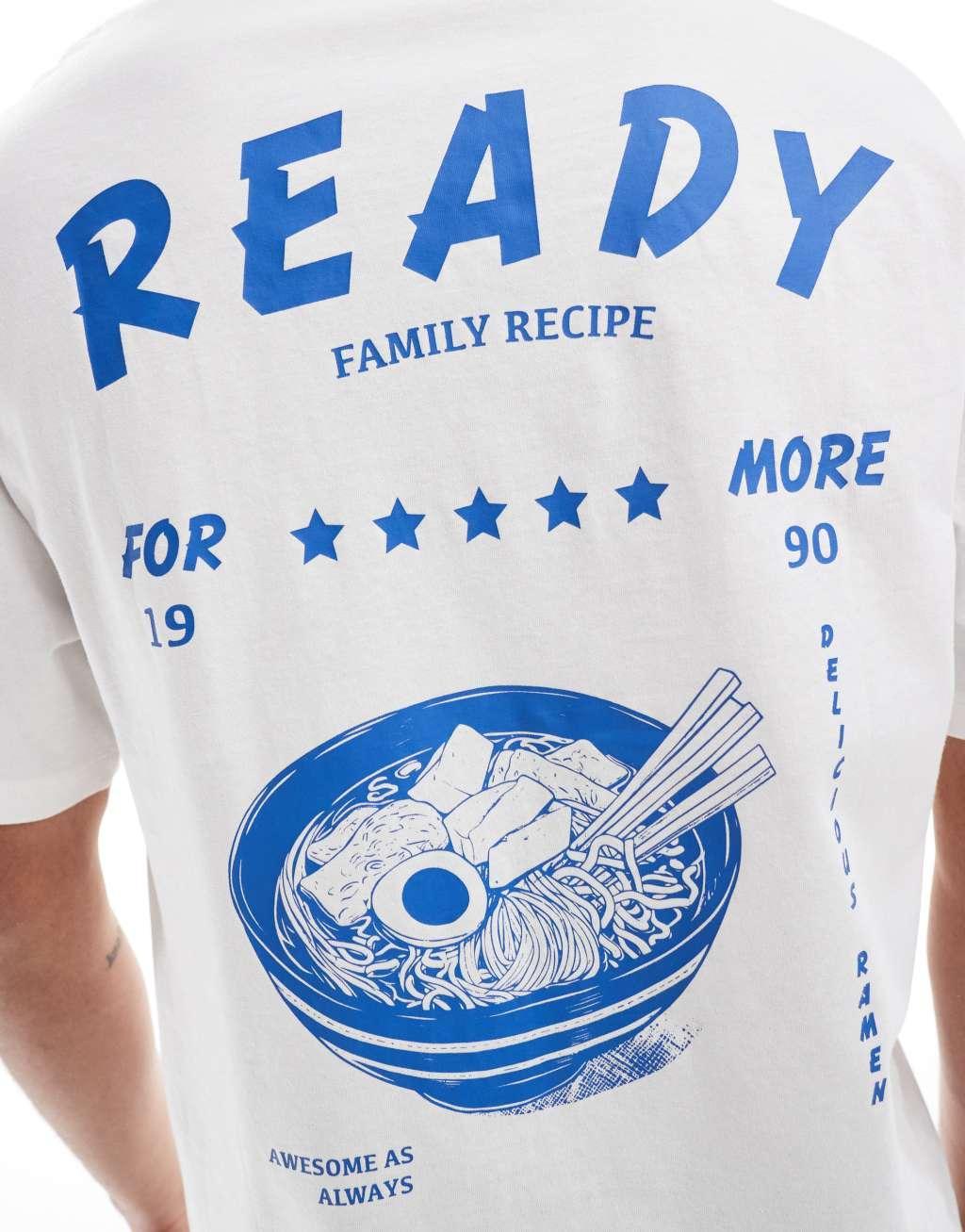Jack & Jones super oversized ramen back print t-shirt in white Product Image