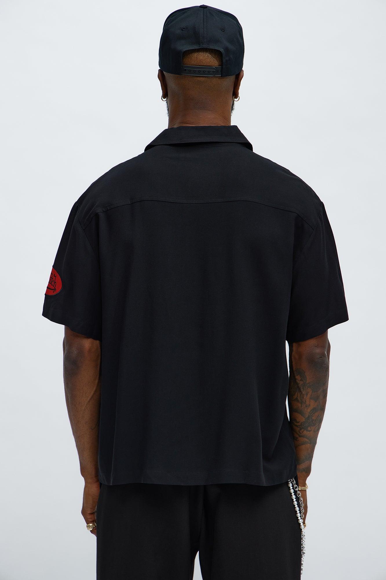 Von Dutch Cropped Logo Button Up Shirt - Black Product Image